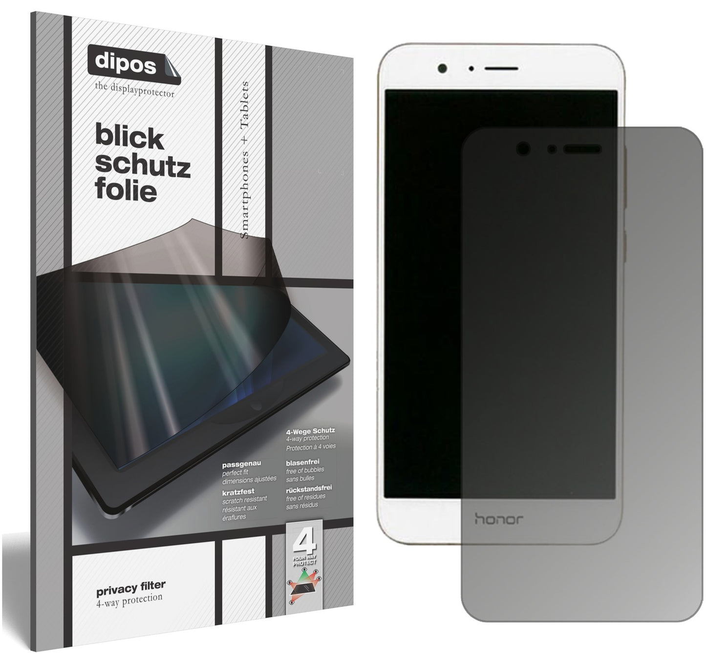 Blickschutzfolie von dipos passend für Huawei Honor V9, präziser Zuschnitt und blasenfrei montiert