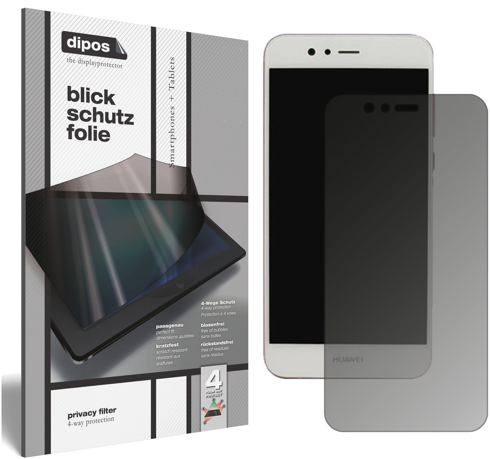 Blickschutzfolie von dipos passend für Huawei Nova 2 Plus, präziser Zuschnitt und blasenfrei montiert