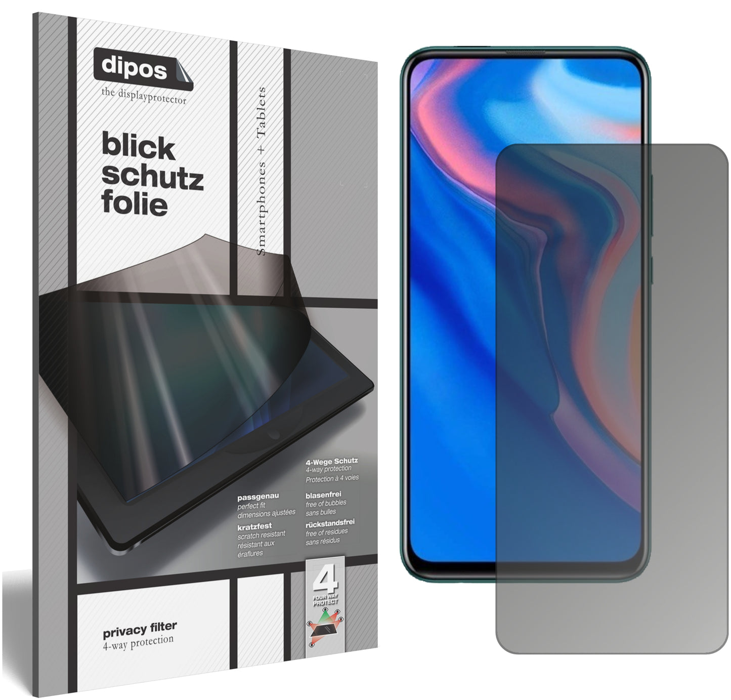 Blickschutzfolie von dipos passend für Huawei P Smart Pro (2019), präziser Zuschnitt und blasenfrei montiert