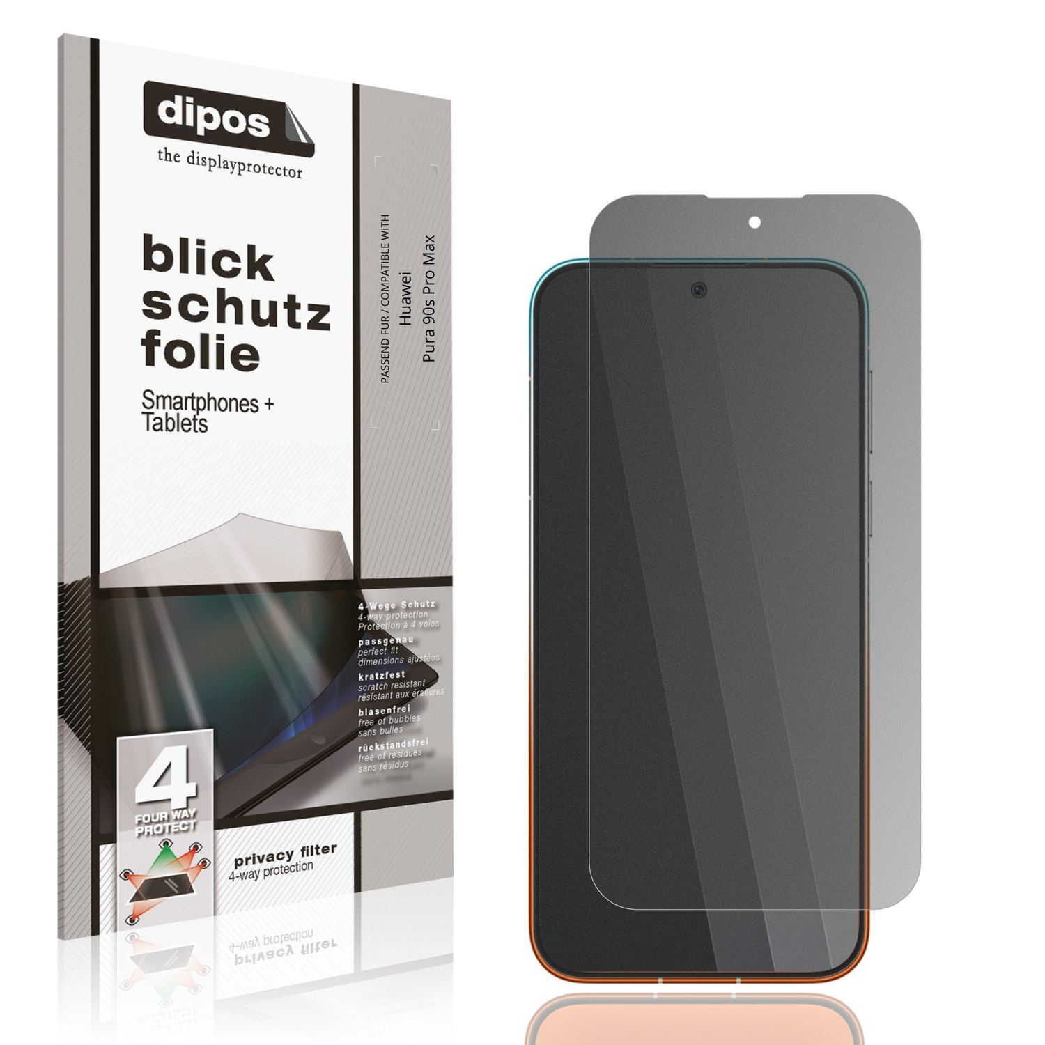 Blickschutzfolie von dipos passend für Huawei Pura 90s Pro Max, präziser Zuschnitt und blasenfrei montiert