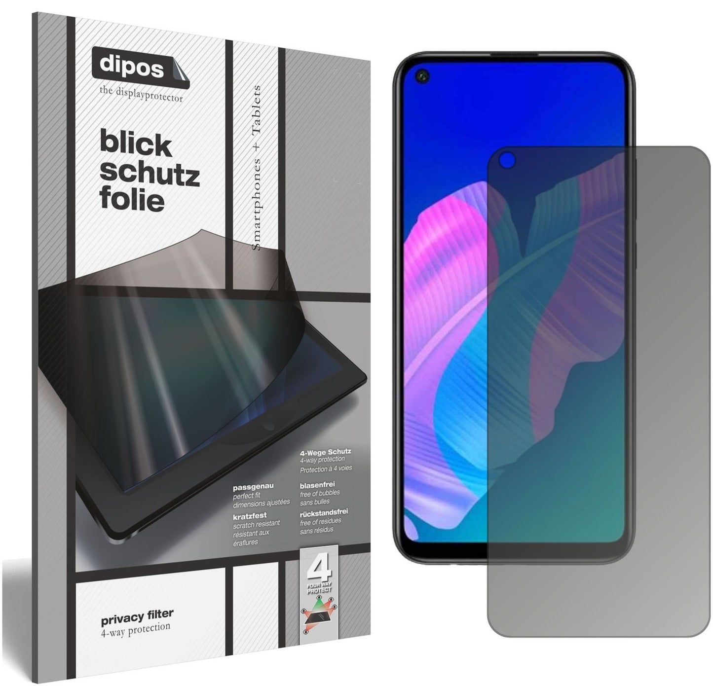 Blickschutzfolie von dipos passend für Huawei Y7p, präziser Zuschnitt und blasenfrei montiert