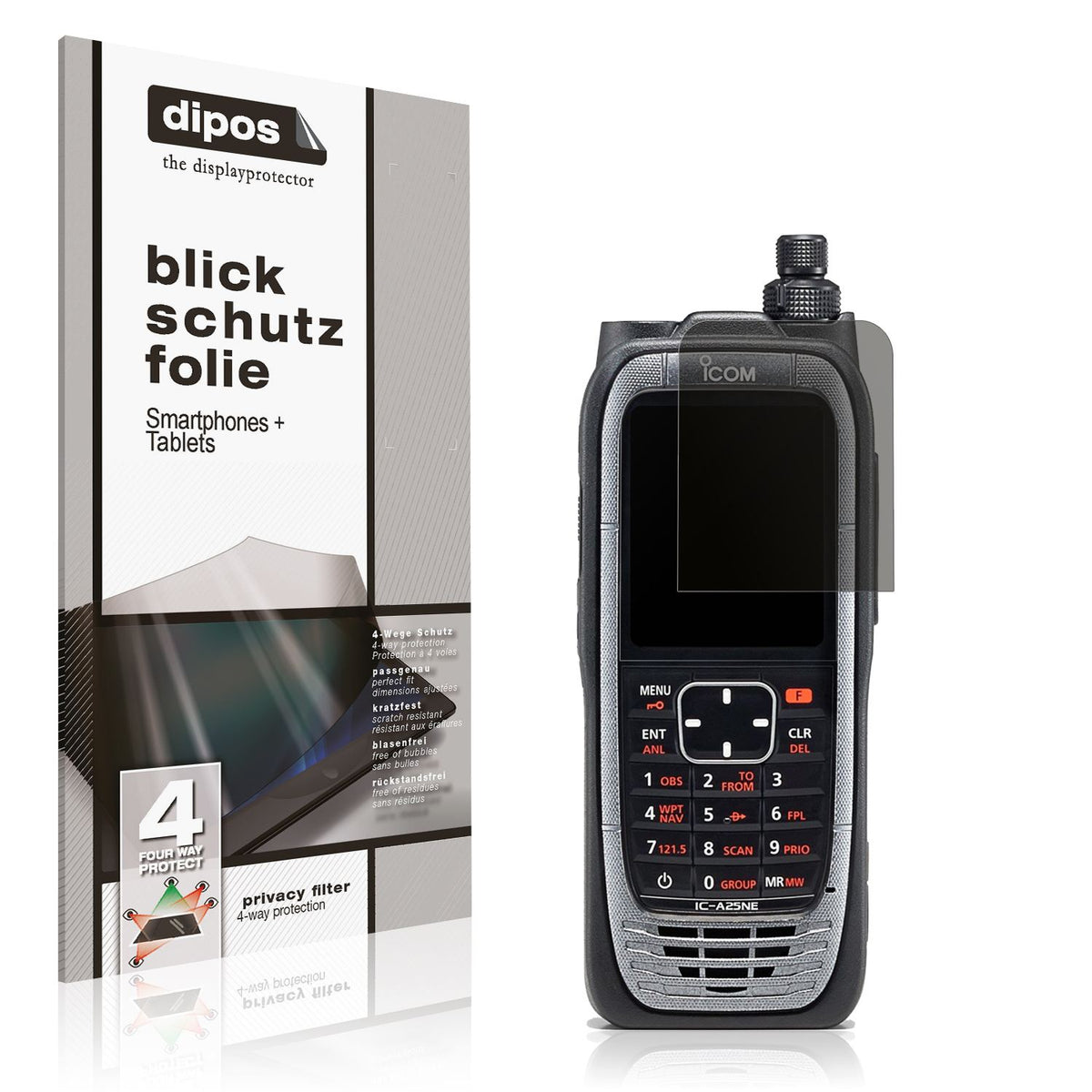 Blickschutzfolie von dipos passend für Icom IC-A25NE, präziser Zuschnitt und blasenfrei montiert