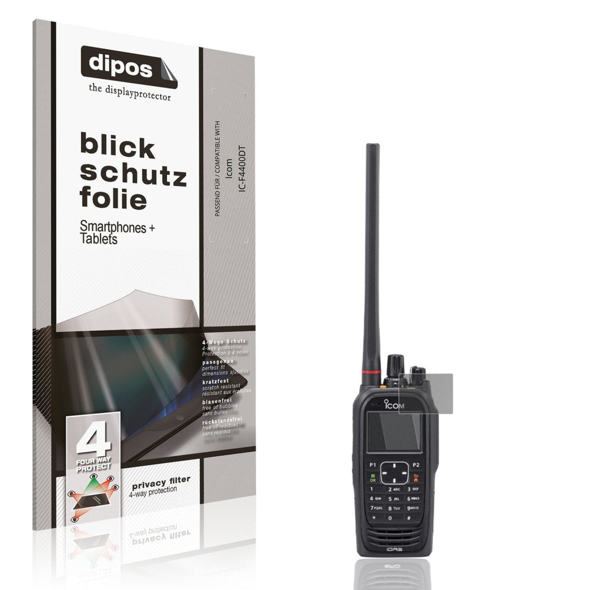 Blickschutzfolie von dipos passend für Icom IC-F4400DT, präziser Zuschnitt und blasenfrei montiert