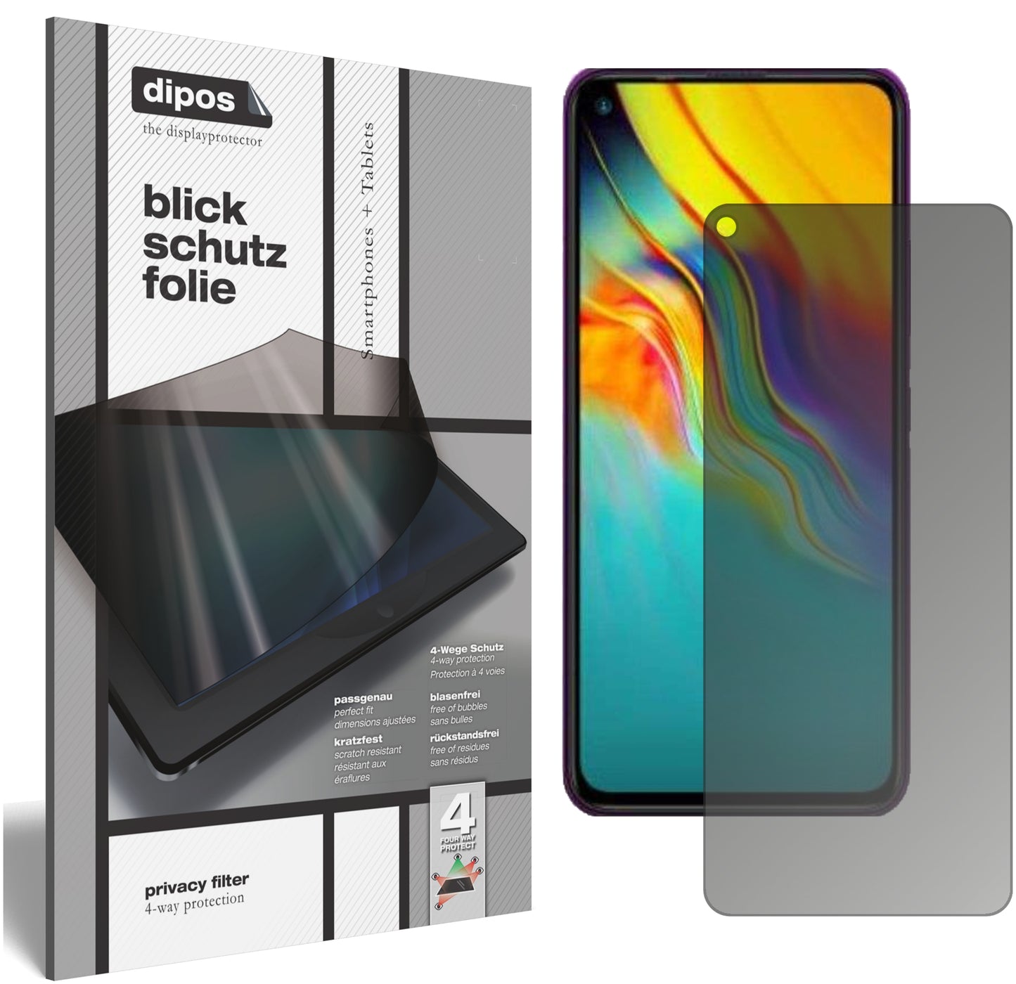 Blickschutzfolie von dipos passend für Infinix Hot 9 Pro, präziser Zuschnitt und blasenfrei montiert