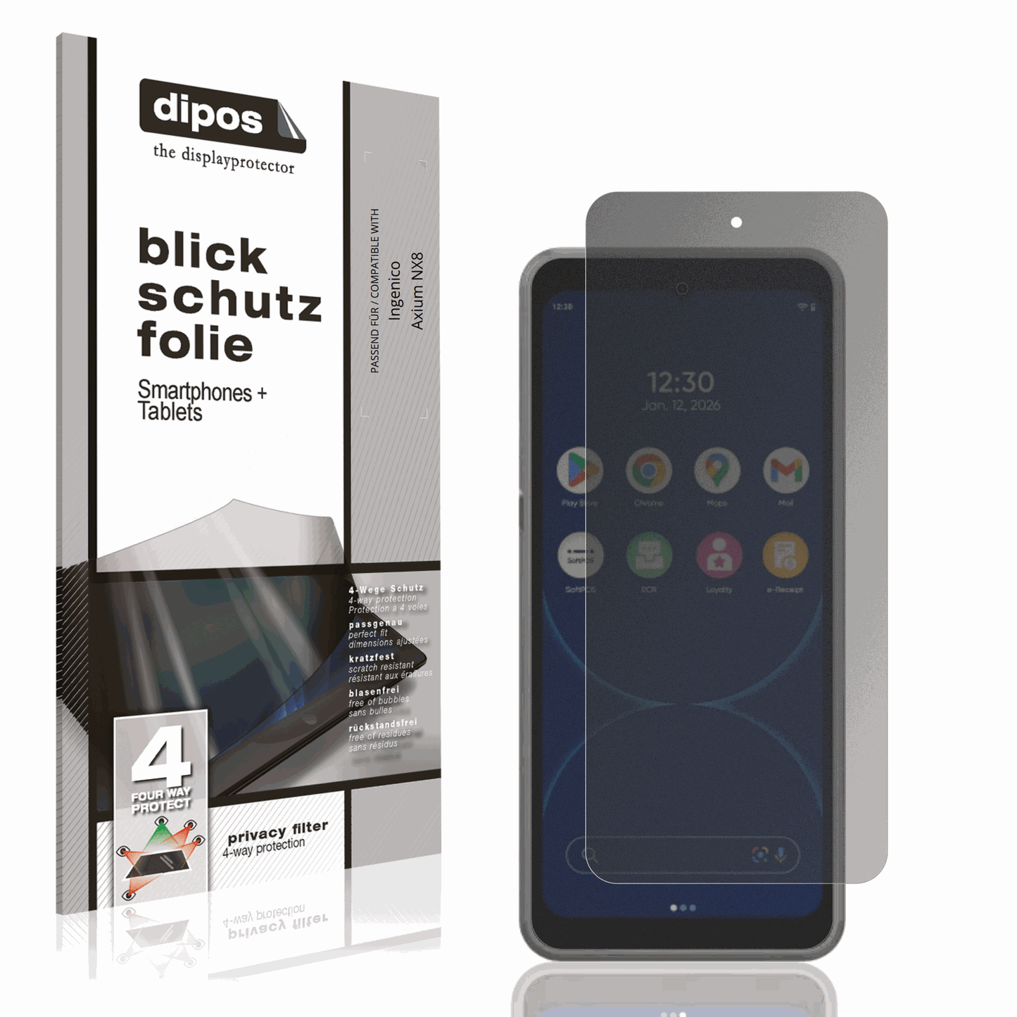 Blickschutzfolie von dipos passend für Ingenico Axium NX8, präziser Zuschnitt und blasenfrei montiert