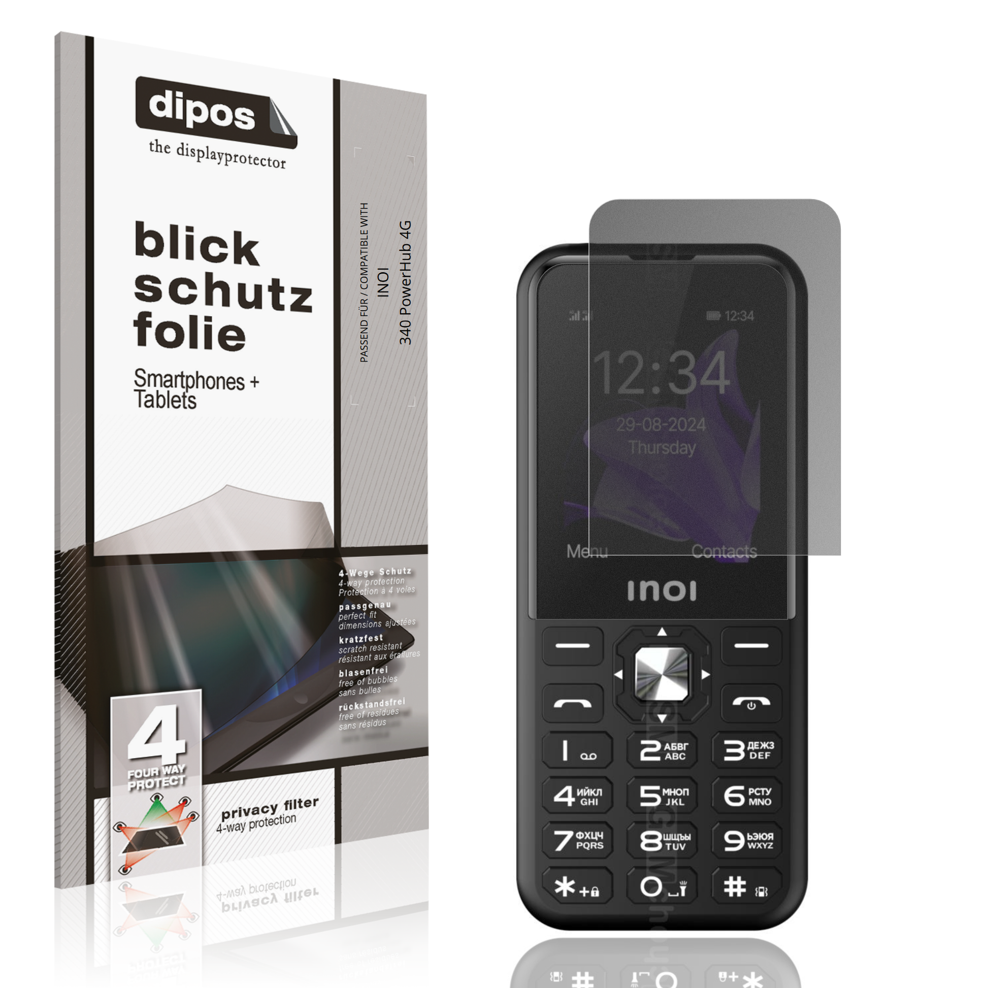 Blickschutzfolie von dipos passend für INOI 340 PowerHub 4G, präziser Zuschnitt und blasenfrei montiert