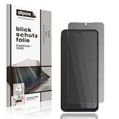 Blickschutzfolie von dipos passend für invens Note 5G, präziser Zuschnitt und blasenfrei montiert