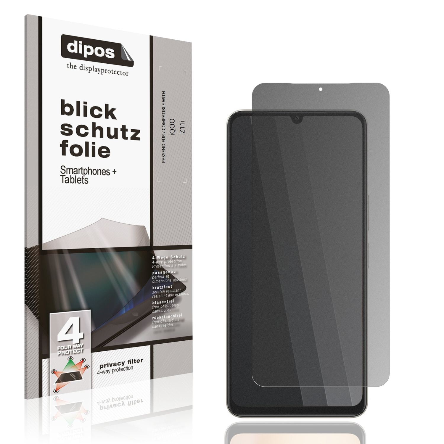 Blickschutzfolie von dipos passend für iQOO Z11i, präziser Zuschnitt und blasenfrei montiert