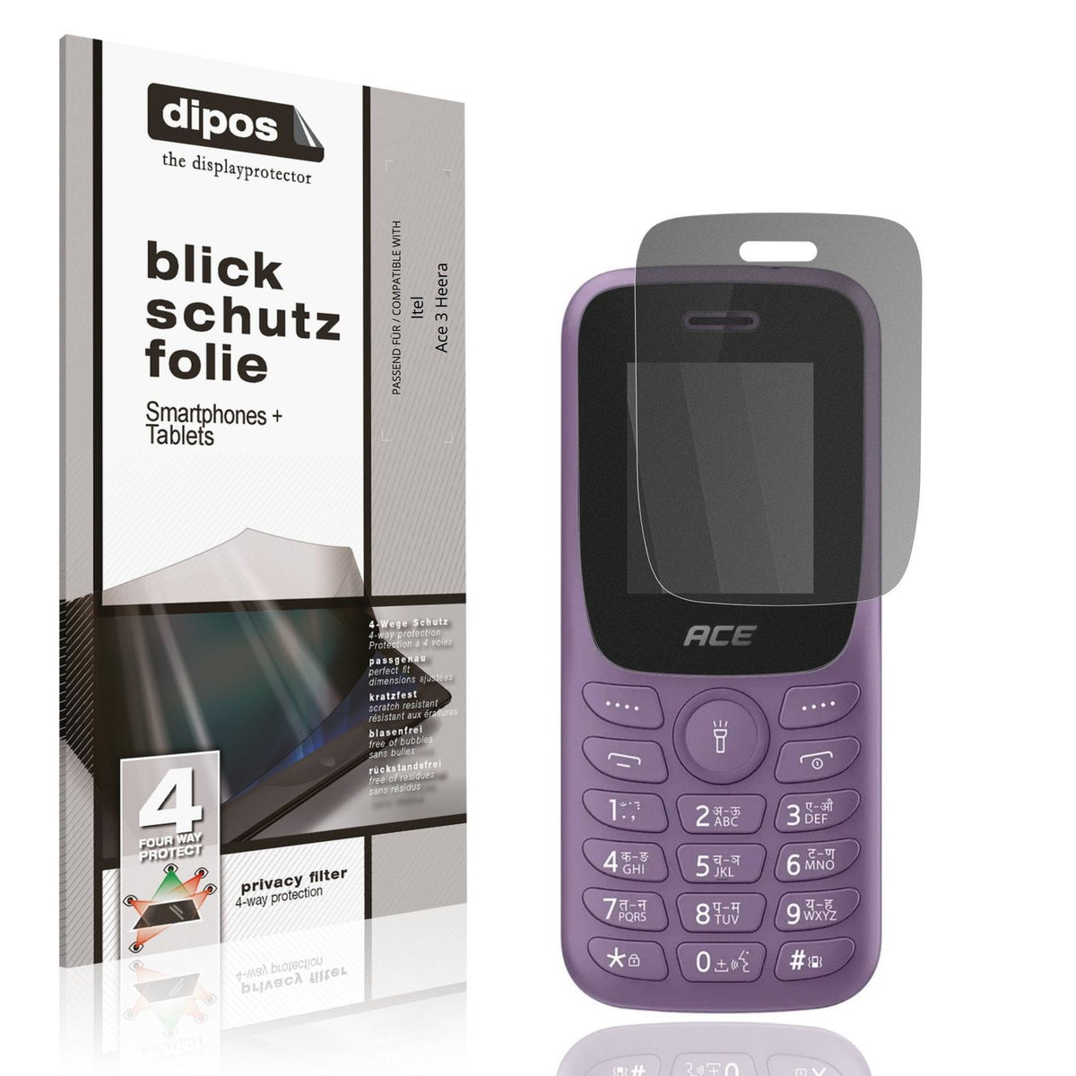 Blickschutzfolie von dipos passend für Itel Ace 3 Heera, präziser Zuschnitt und blasenfrei montiert