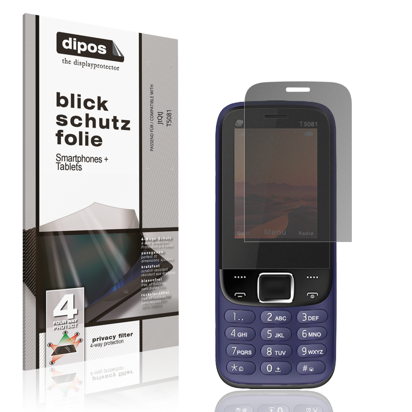 Blickschutzfolie von dipos passend für JtQtJ T5081, präziser Zuschnitt und blasenfrei montiert