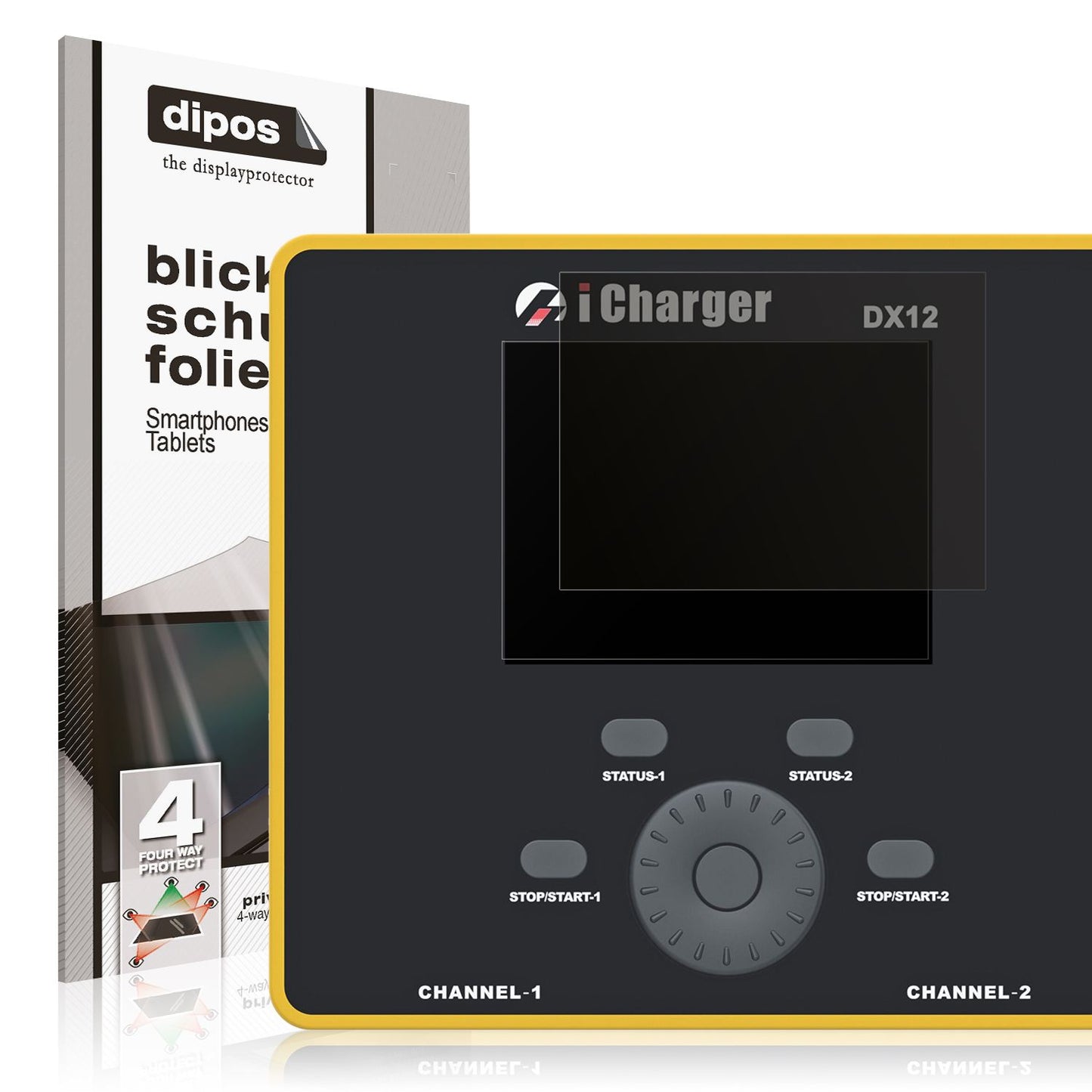 Blickschutzfolie von dipos passend für Junsi iCharger DX12, präziser Zuschnitt und blasenfrei montiert