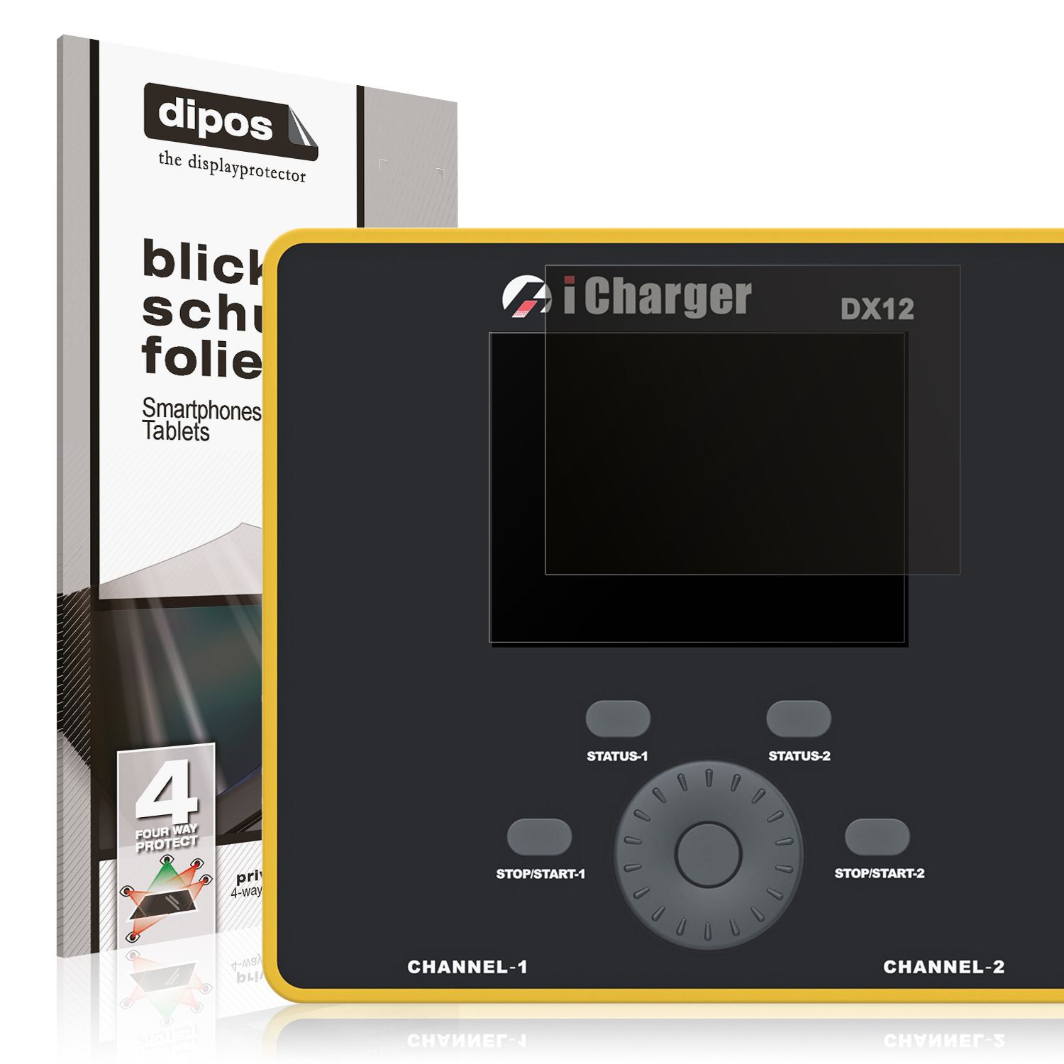 Blickschutzfolie von dipos passend für Junsi iCharger DX12, präziser Zuschnitt und blasenfrei montiert
