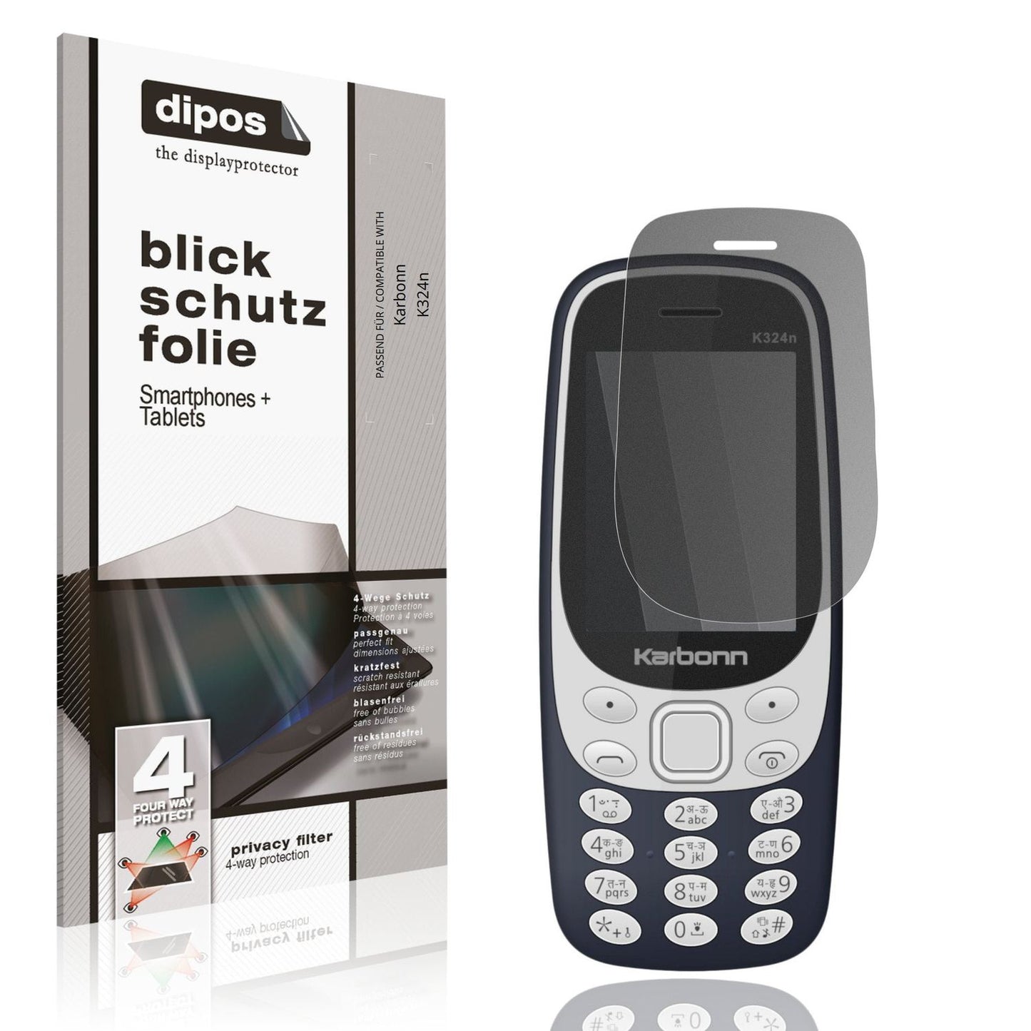 Blickschutzfolie von dipos passend für Karbonn K324n, präziser Zuschnitt und blasenfrei montiert