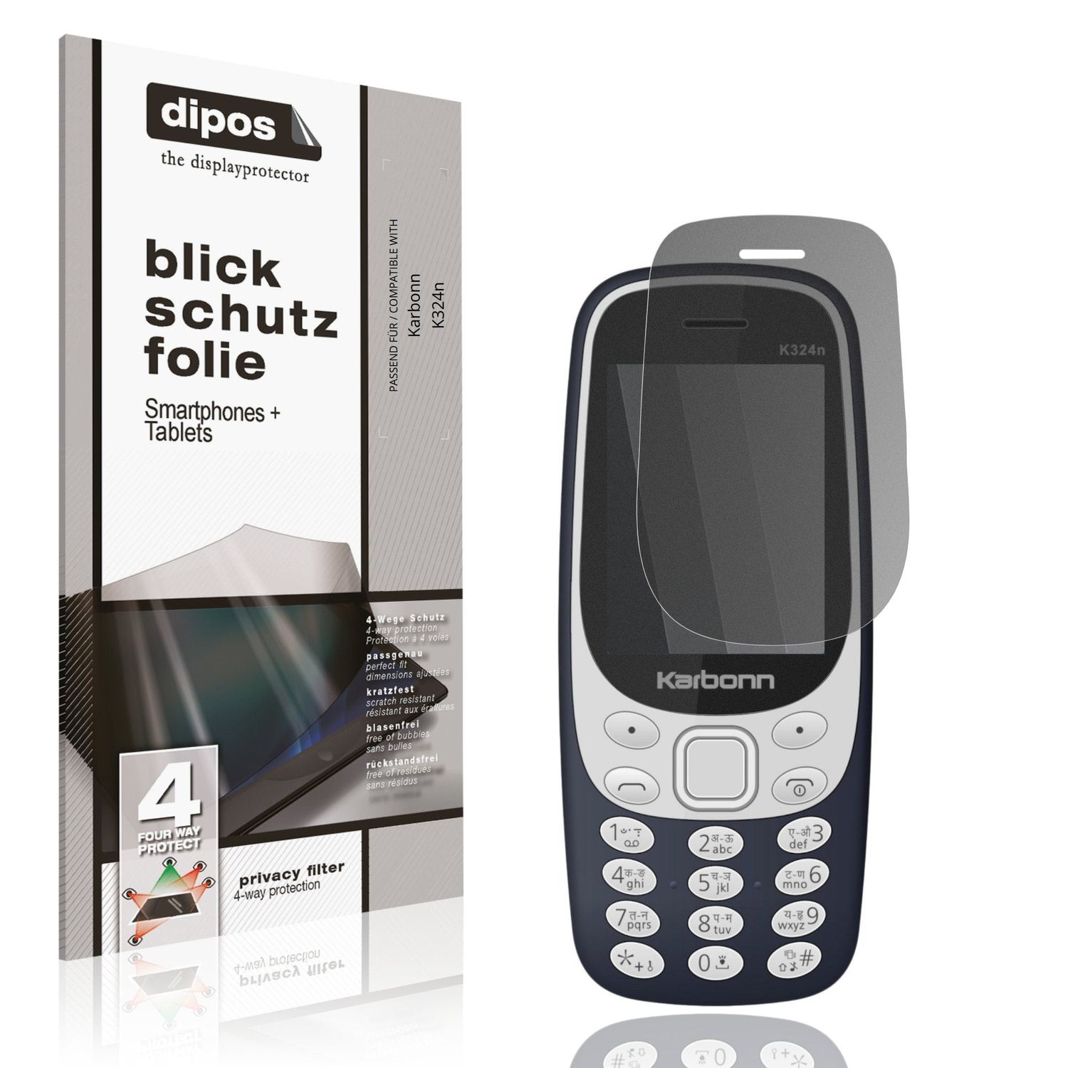 Blickschutzfolie von dipos passend für Karbonn K324n, präziser Zuschnitt und blasenfrei montiert