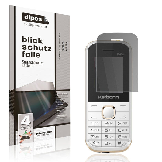 Blickschutzfolie von dipos passend für Karbonn K45 Plus, präziser Zuschnitt und blasenfrei montiert