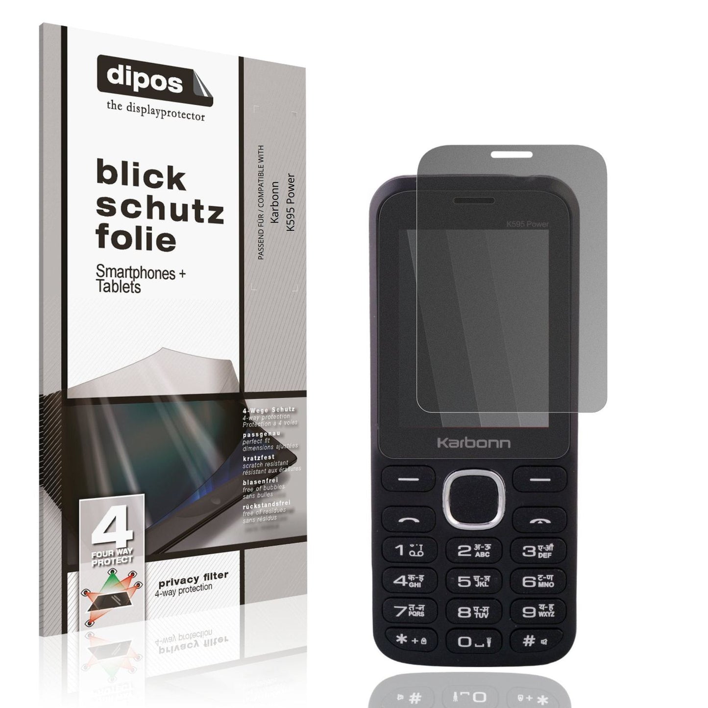 Blickschutzfolie von dipos passend für Karbonn K595 Power, präziser Zuschnitt und blasenfrei montiert