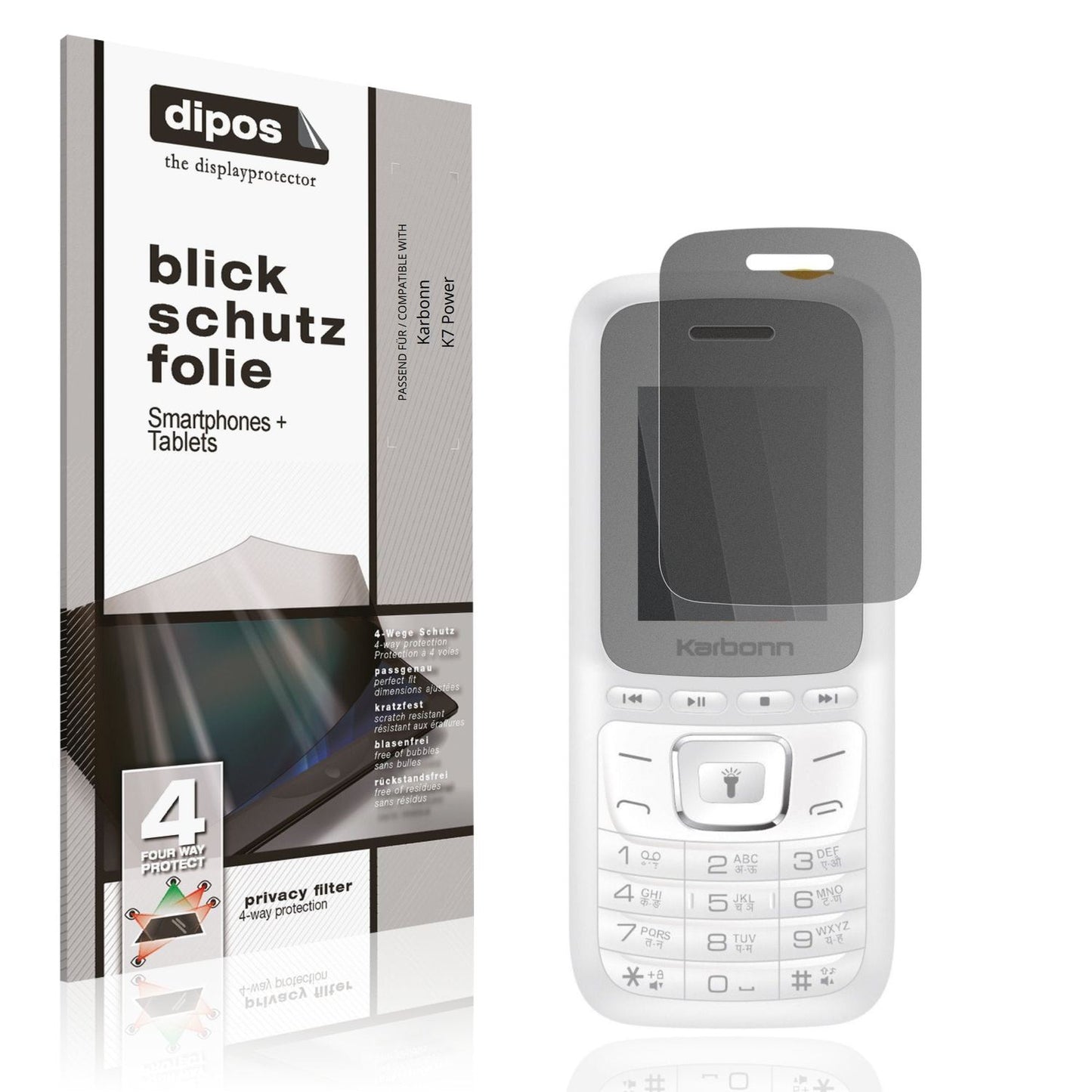 Blickschutzfolie von dipos passend für Karbonn K7 Power, präziser Zuschnitt und blasenfrei montiert