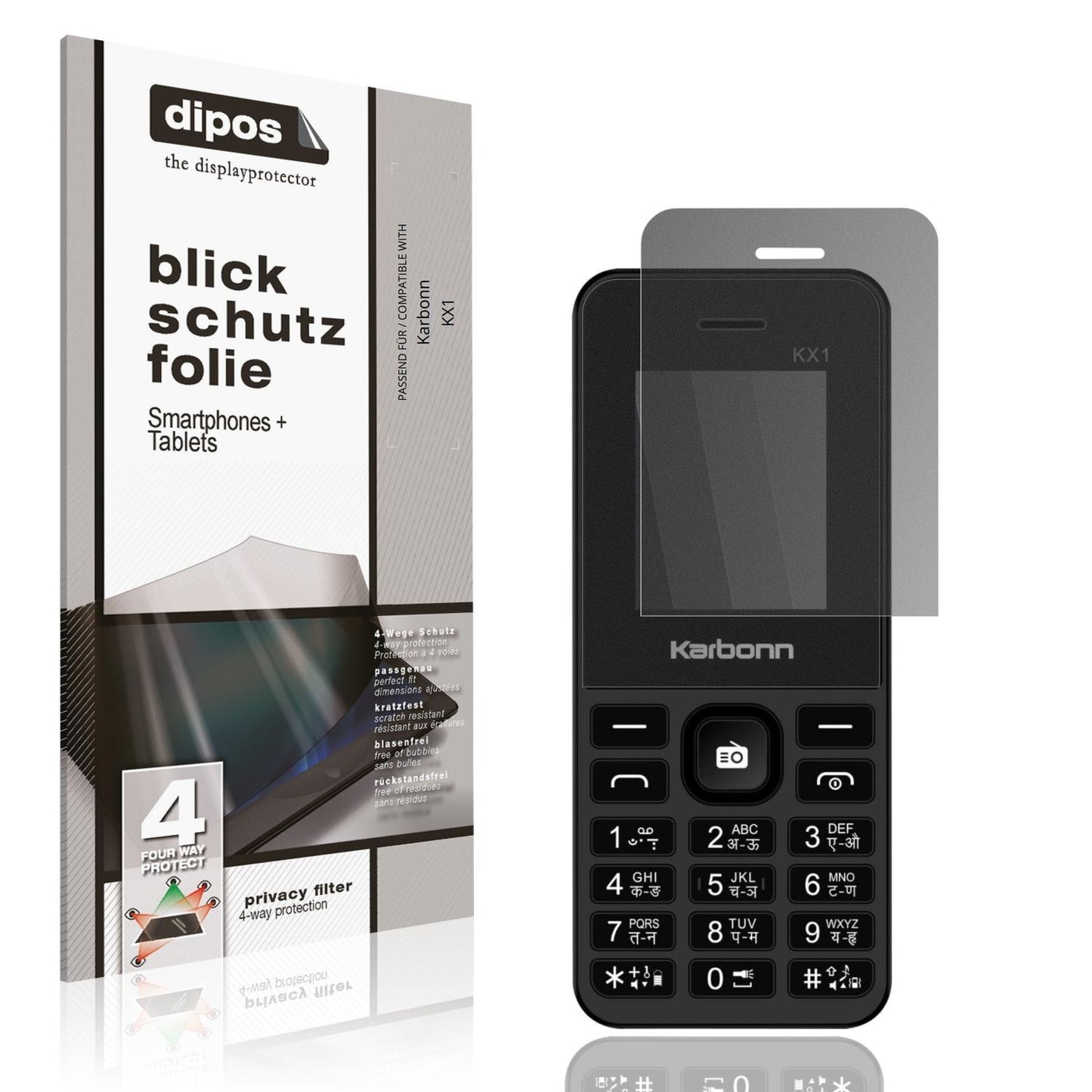 Blickschutzfolie von dipos passend für Karbonn KX1, präziser Zuschnitt und blasenfrei montiert