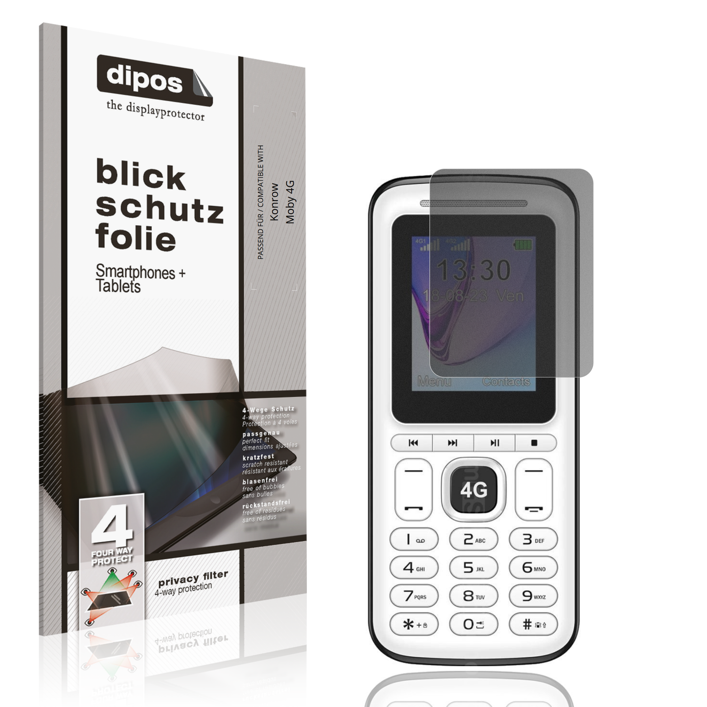 Blickschutzfolie von dipos passend für Konrow Moby 4G, präziser Zuschnitt und blasenfrei montiert