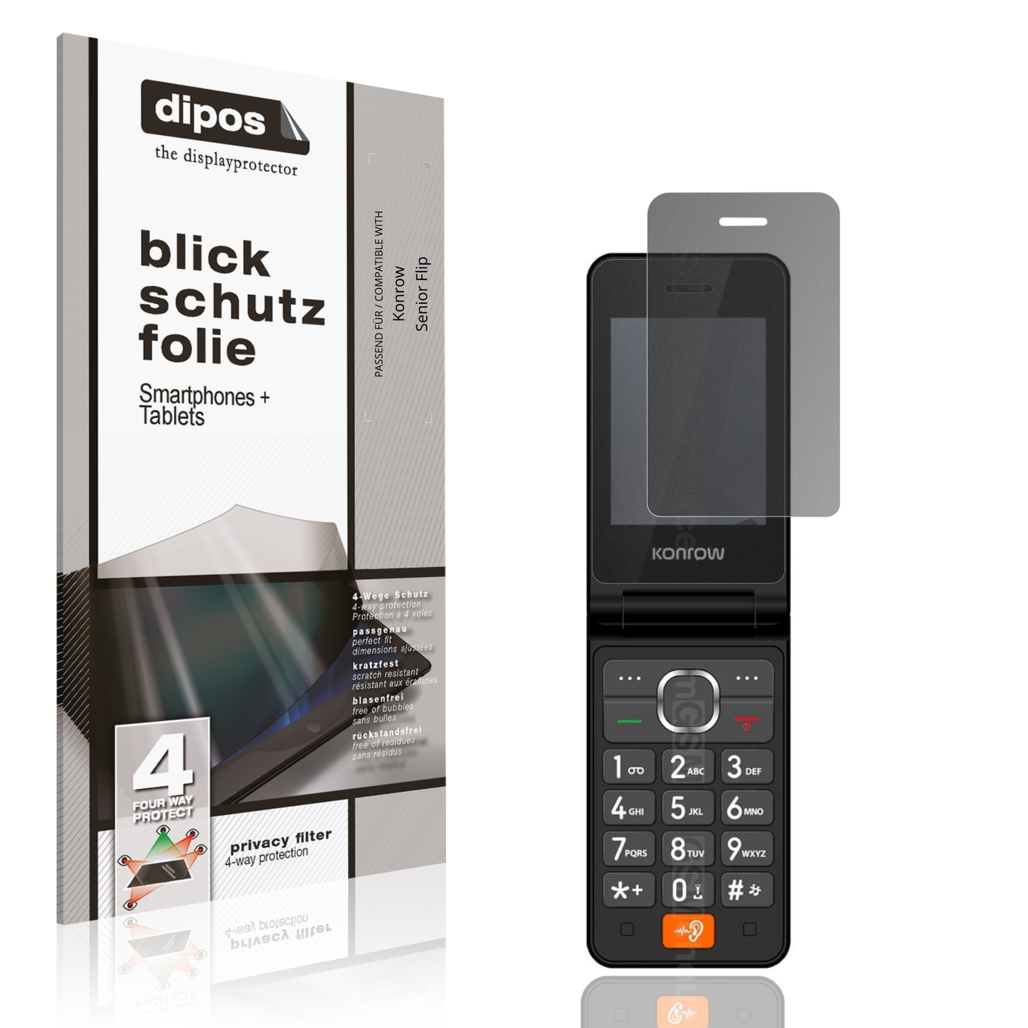 Blickschutzfolie von dipos passend für Konrow Senior Flip, präziser Zuschnitt und blasenfrei montiert