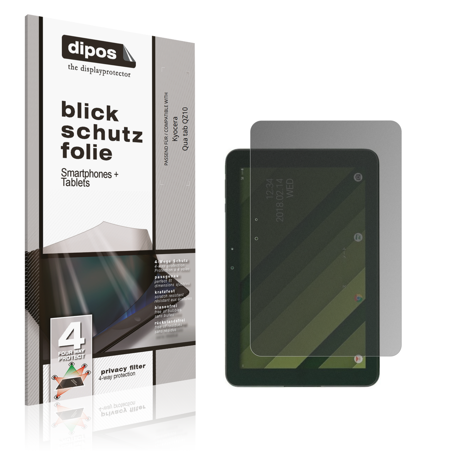 Blickschutzfolie von dipos passend für Kyocera Qua tab QZ10, präziser Zuschnitt und blasenfrei montiert