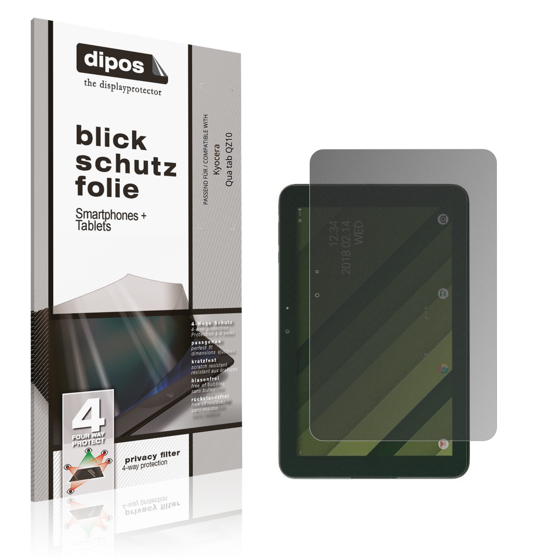 Blickschutzfolie von dipos passend für Kyocera Qua tab QZ10, präziser Zuschnitt und blasenfrei montiert