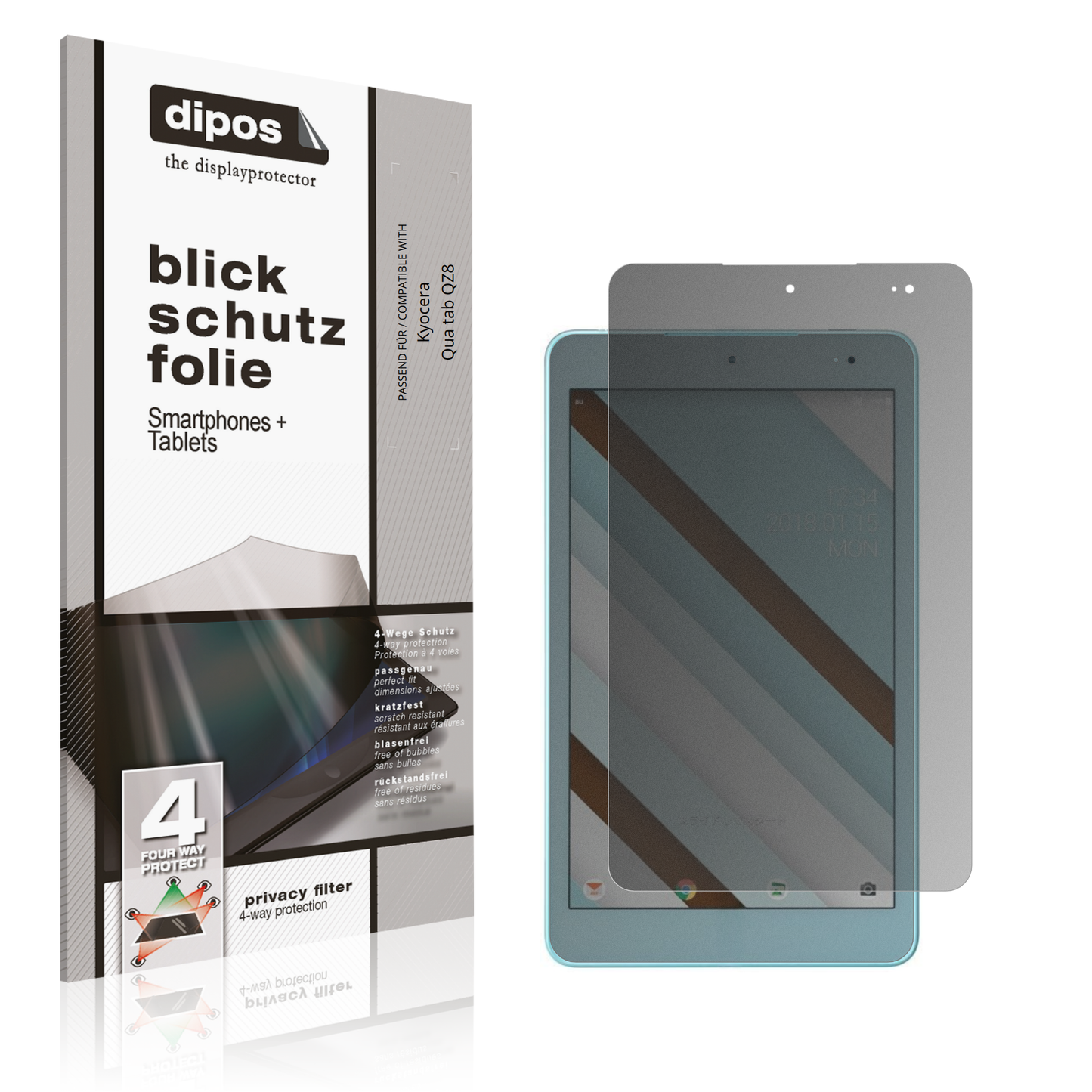 Blickschutzfolie von dipos passend für Kyocera Qua tab QZ8, präziser Zuschnitt und blasenfrei montiert