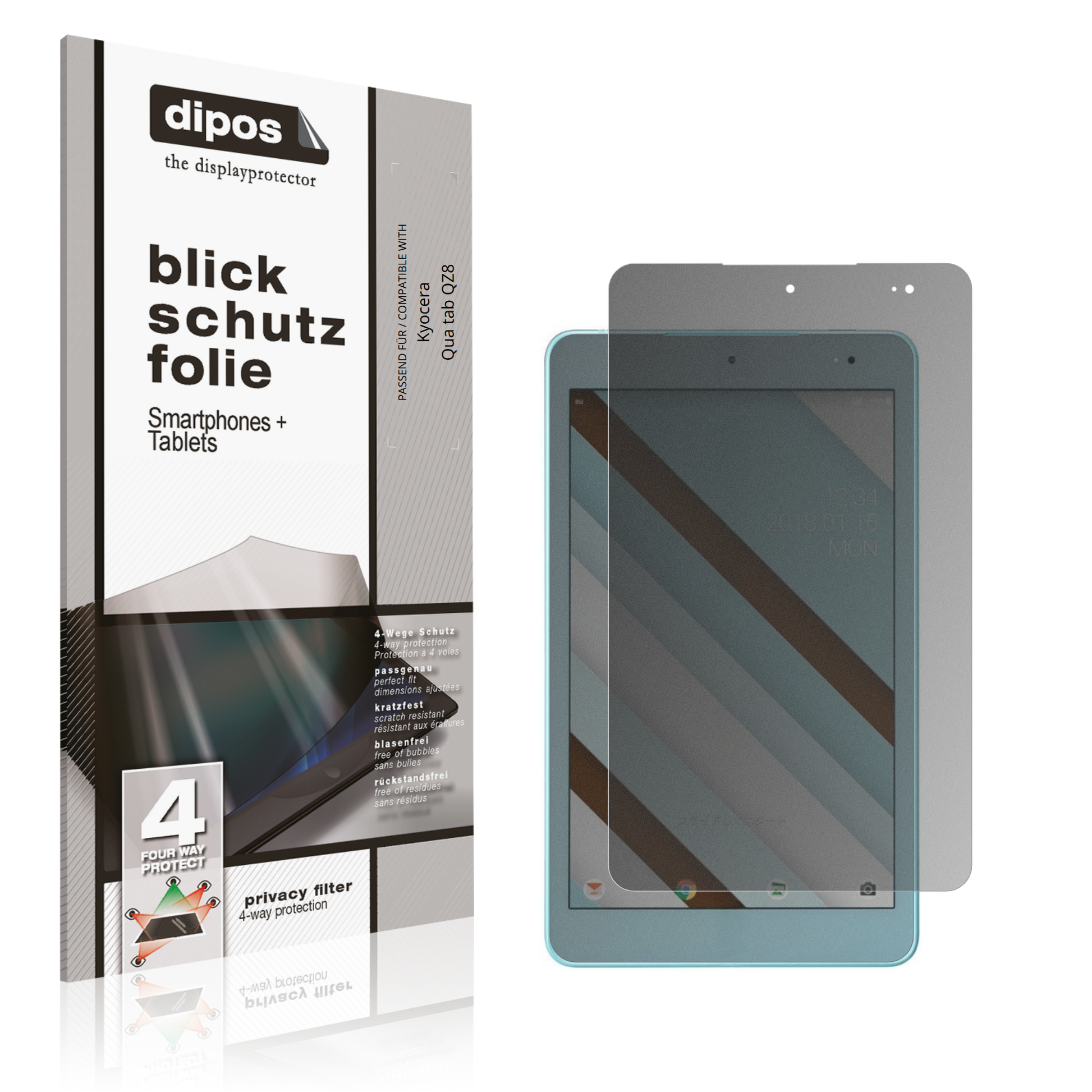 Blickschutzfolie von dipos passend für Kyocera Qua tab QZ8, präziser Zuschnitt und blasenfrei montiert