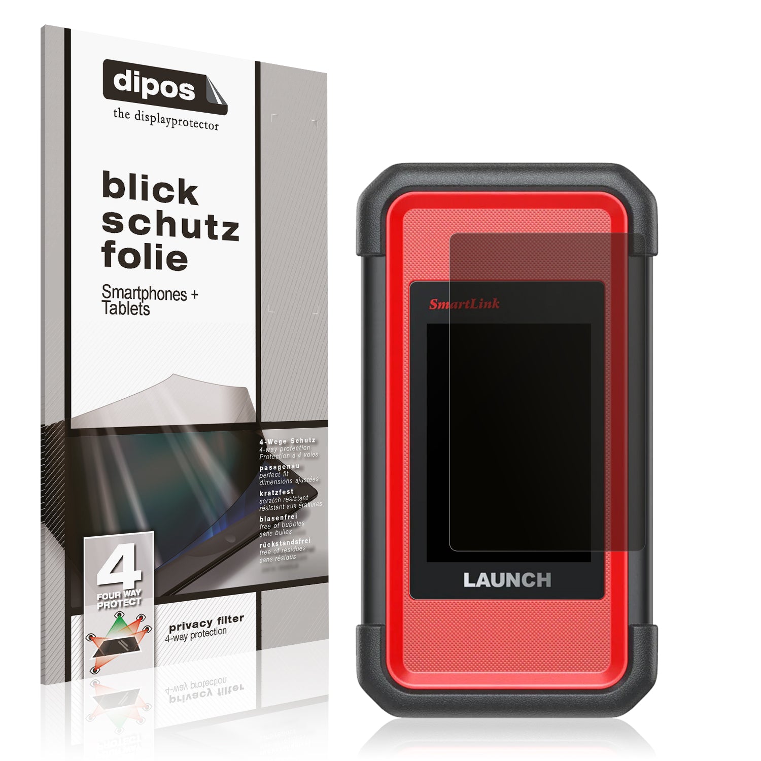 Blickschutzfolie von dipos passend für Launch X431 SmartLink C V2.0, präziser Zuschnitt und blasenfrei montiert