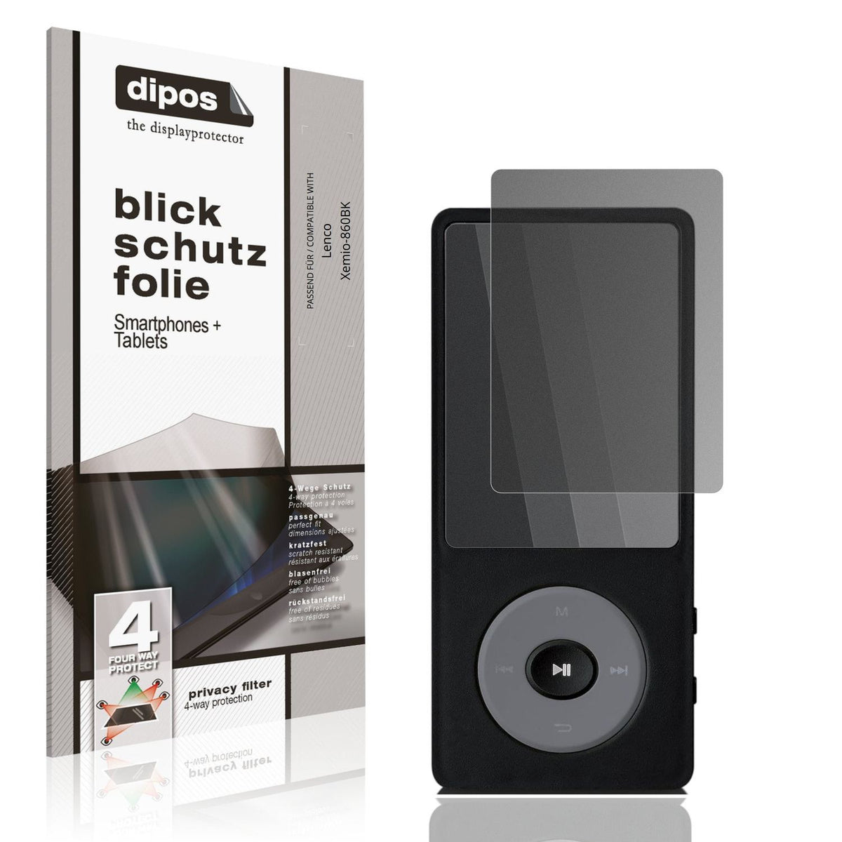 Blickschutzfolie von dipos passend für Lenco Xemio-860BK, präziser Zuschnitt und blasenfrei montiert