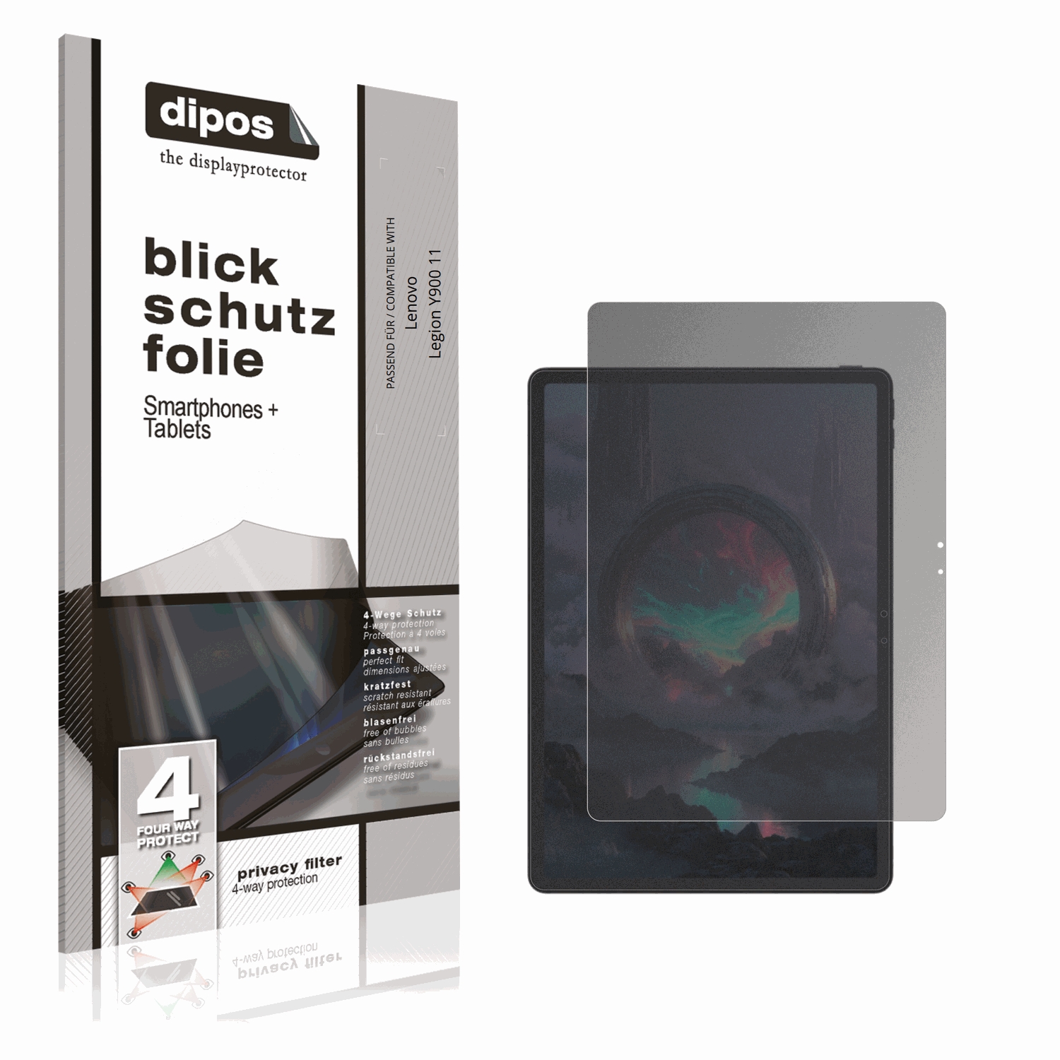 Blickschutzfolie von dipos passend für Lenovo Legion Y900 11, präziser Zuschnitt und blasenfrei montiert