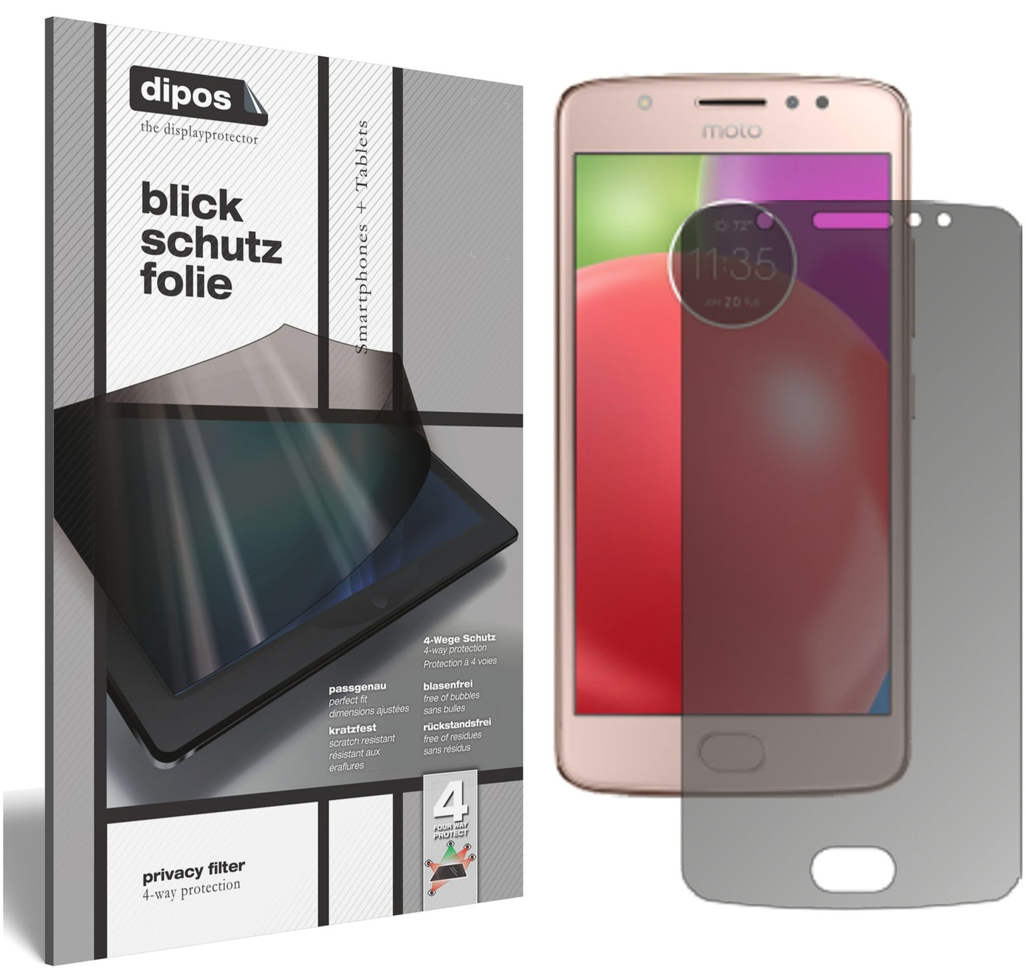 Blickschutzfolie von dipos passend für Lenovo Moto E4, präziser Zuschnitt und blasenfrei montiert