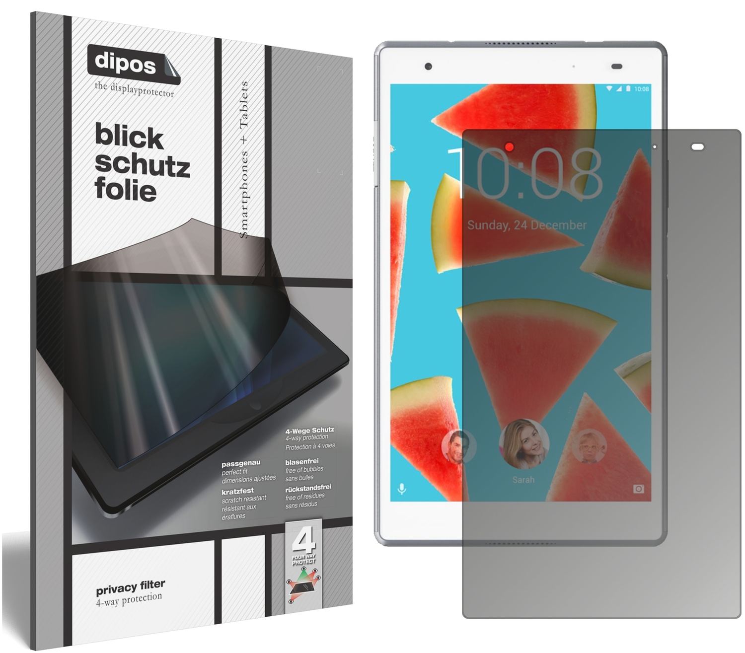 Blickschutzfolie von dipos passend für Lenovo Tab 4 8 Plus, präziser Zuschnitt und blasenfrei montiert