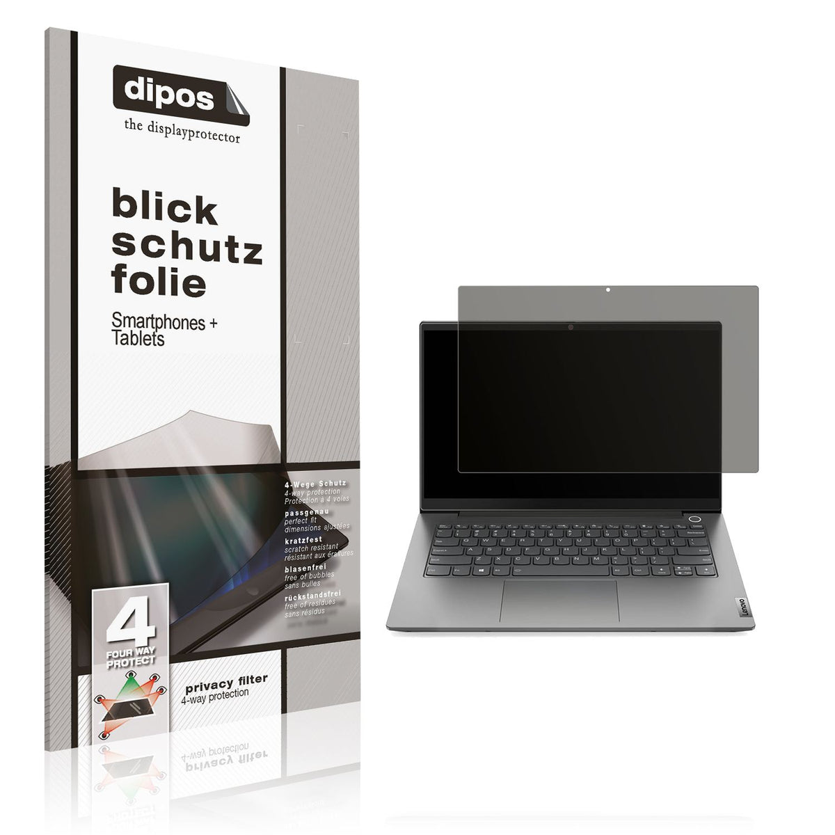 Blickschutzfolie von dipos passend für Lenovo ThinkBook 14 Gen 4 Plus, präziser Zuschnitt und blasenfrei montiert