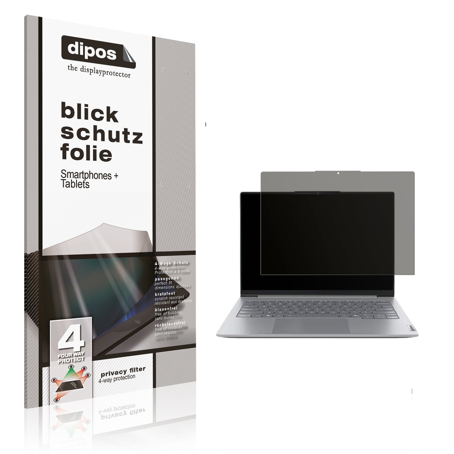 Blickschutzfolie von dipos passend für Lenovo ThinkBook 14 Zoll Gen 8, präziser Zuschnitt und blasenfrei montiert