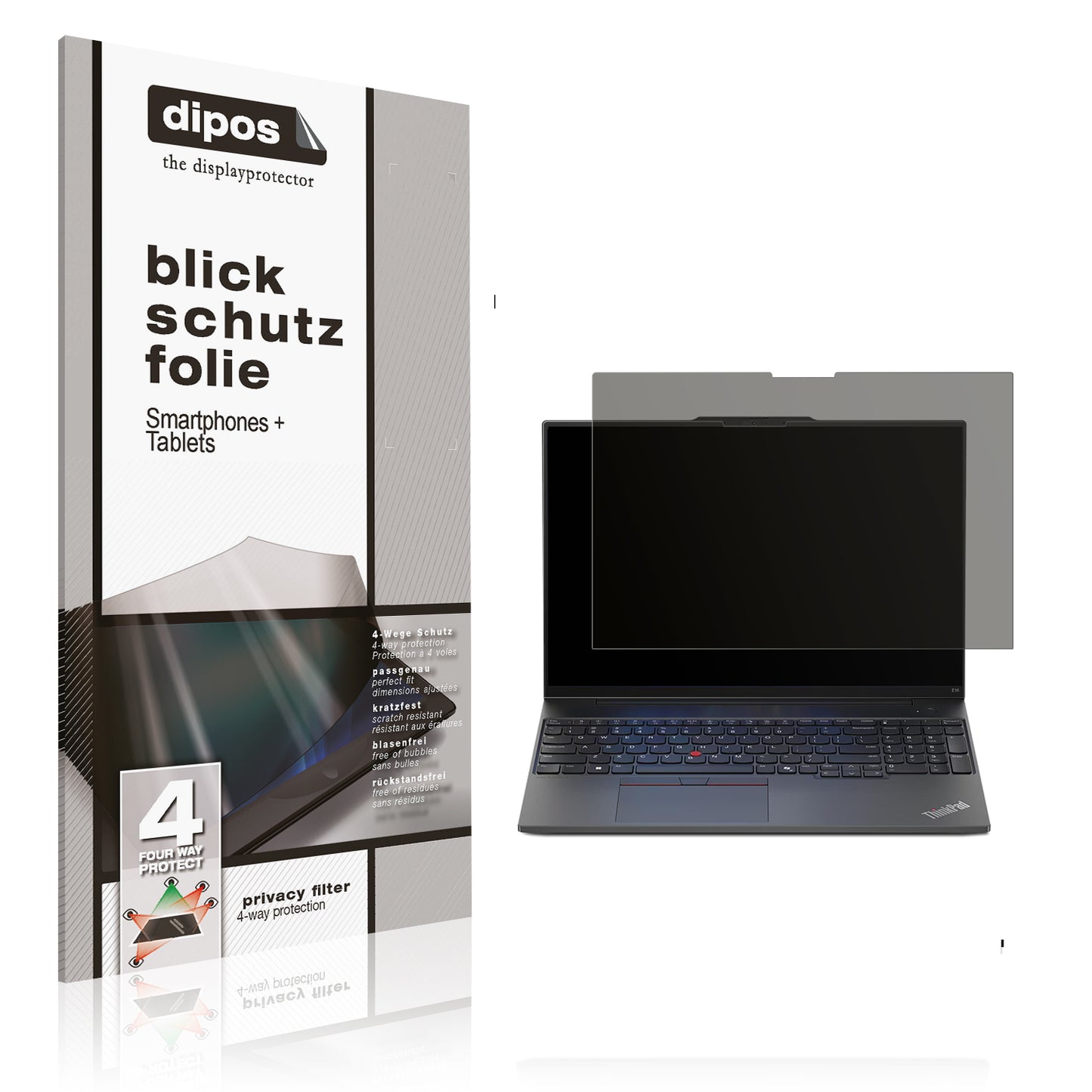 Blickschutzfolie von dipos passend für Lenovo Thinkpad E16 Gen 2, präziser Zuschnitt und blasenfrei montiert