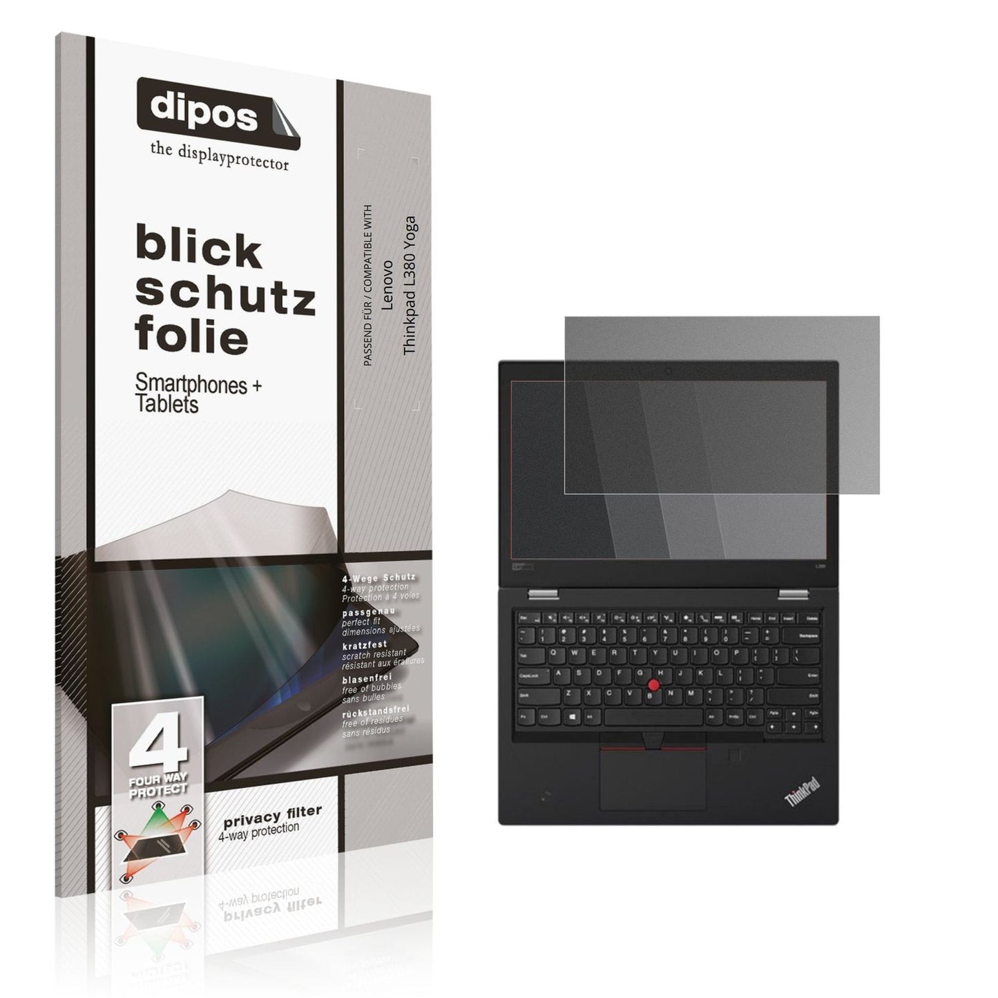 Blickschutzfolie von dipos passend für Lenovo Thinkpad L380 Yoga, präziser Zuschnitt und blasenfrei montiert