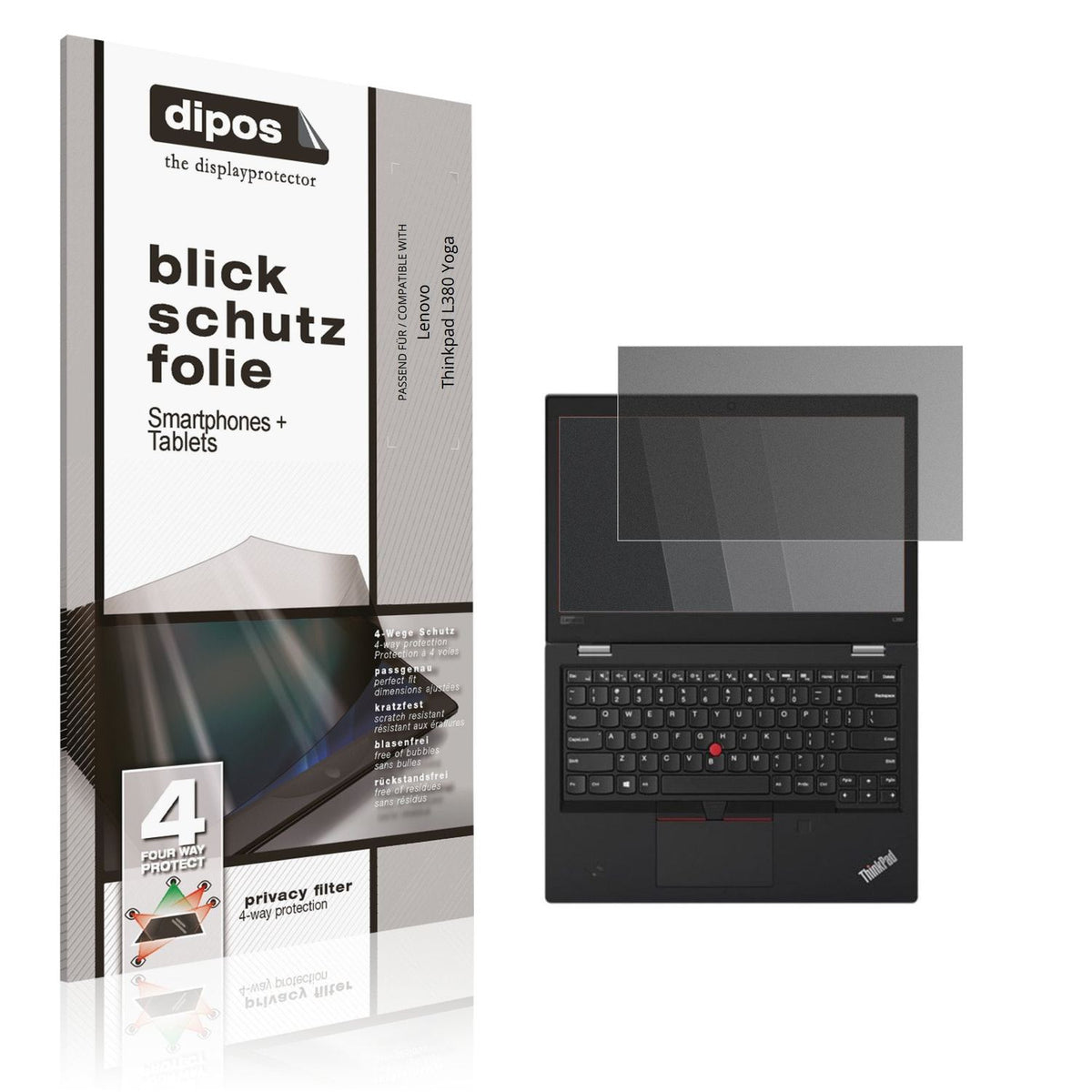 Blickschutzfolie von dipos passend für Lenovo Thinkpad L380 Yoga, präziser Zuschnitt und blasenfrei montiert