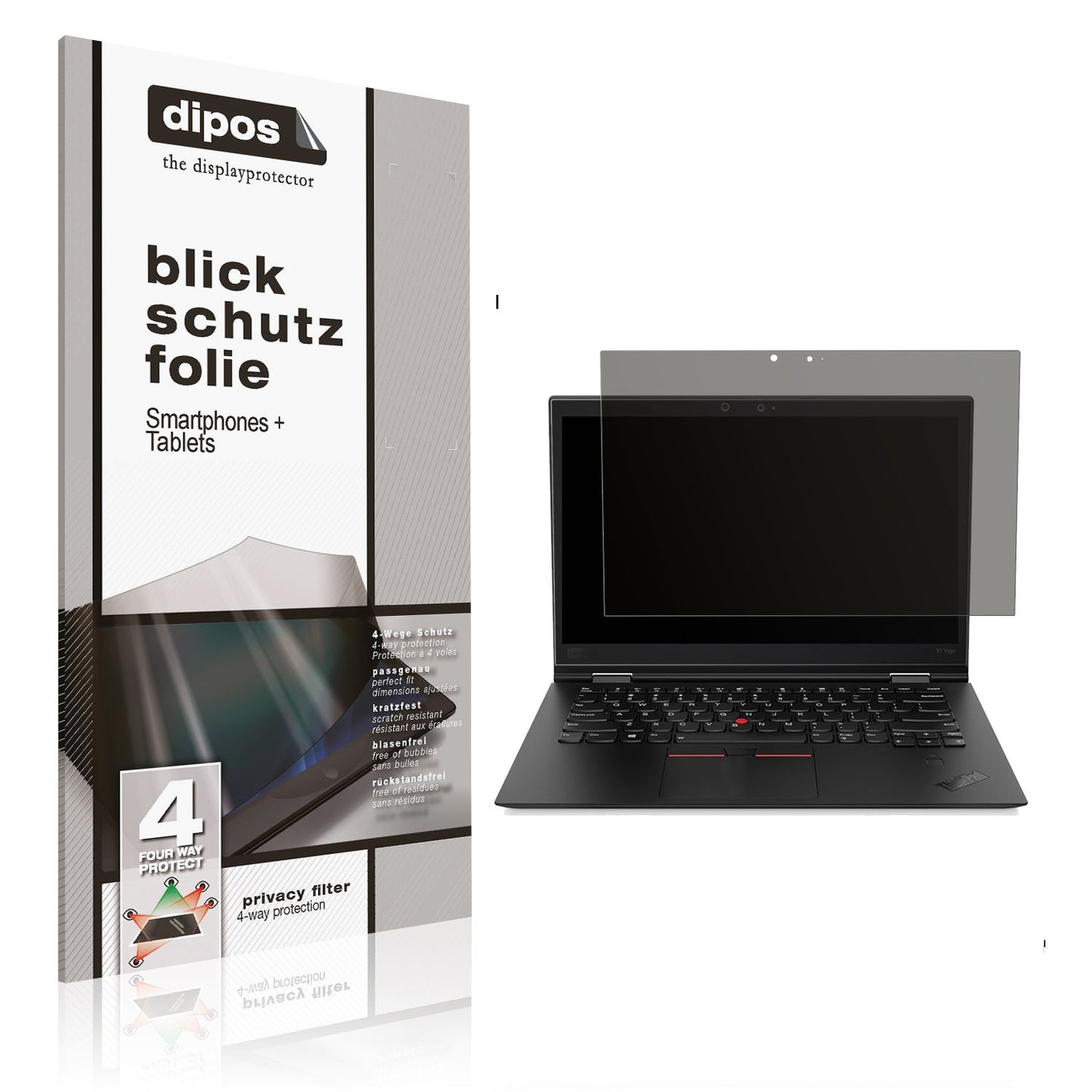 Blickschutzfolie von dipos passend für Lenovo X1 Yoga Tablet Gen 3 20LES 14 Zoll, präziser Zuschnitt und blasenfrei montiert