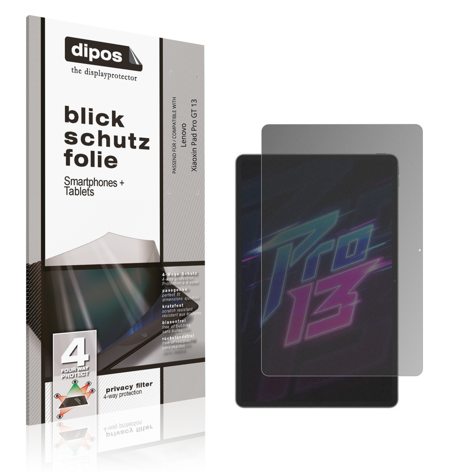 Blickschutzfolie von dipos passend für Lenovo Xiaoxin Pad Pro GT 13, präziser Zuschnitt und blasenfrei montiert