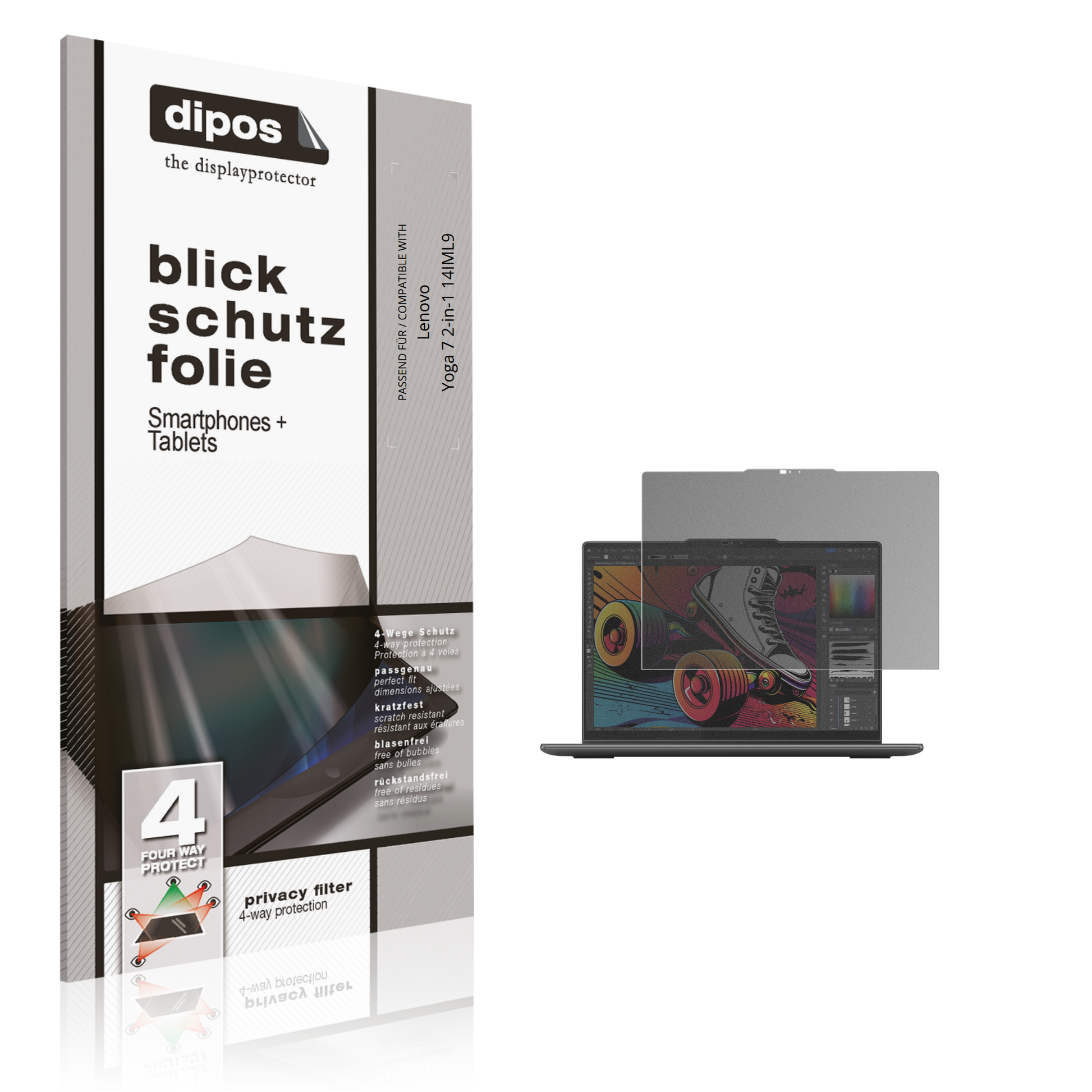 Blickschutzfolie von dipos passend für Lenovo Yoga 7 2-in-1 14IML9, präziser Zuschnitt und blasenfrei montiert