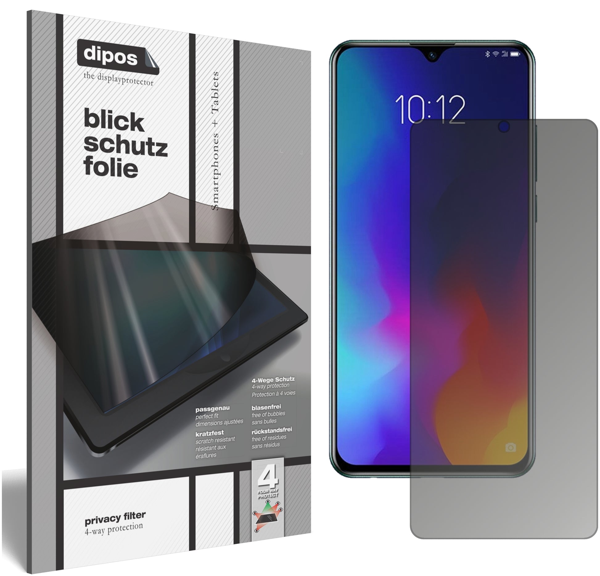Blickschutzfolie von dipos passend für Lenovo Z6 Lite, präziser Zuschnitt und blasenfrei montiert