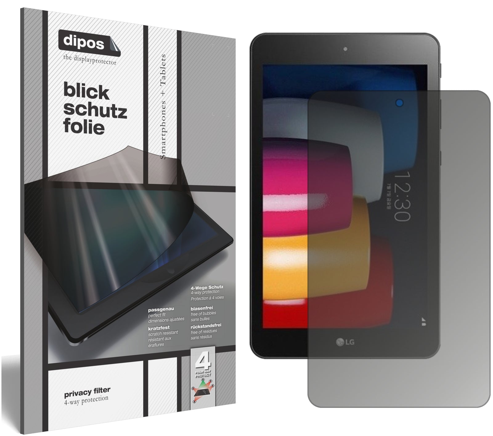 Blickschutzfolie von dipos passend für LG G Pad 4, präziser Zuschnitt und blasenfrei montiert