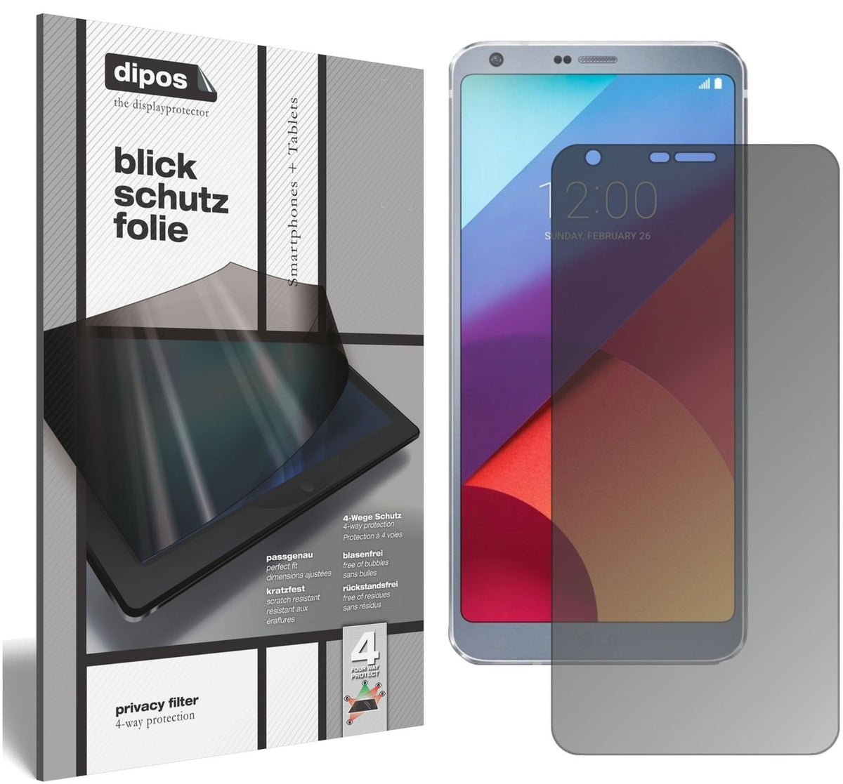 Blickschutzfolie von dipos passend für LG G6, präziser Zuschnitt und blasenfrei montiert
