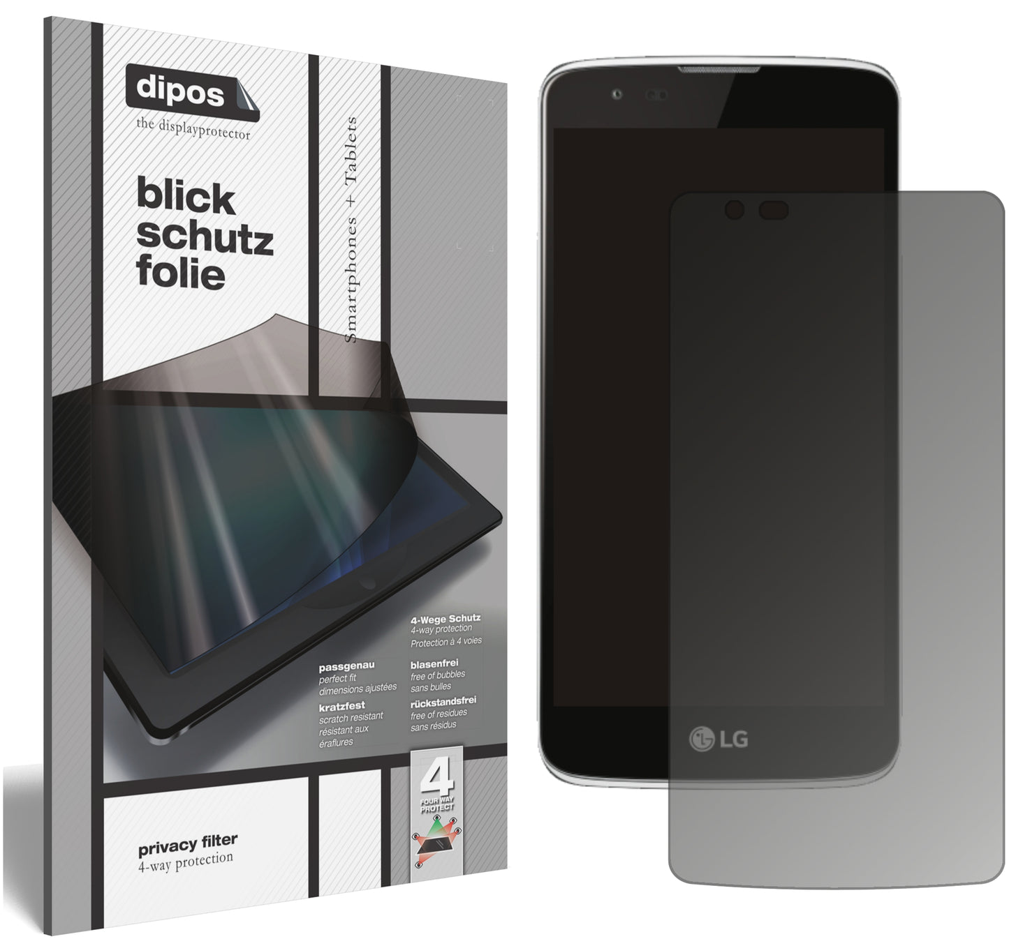 Blickschutzfolie von dipos passend für LG Phoenix 2, präziser Zuschnitt und blasenfrei montiert