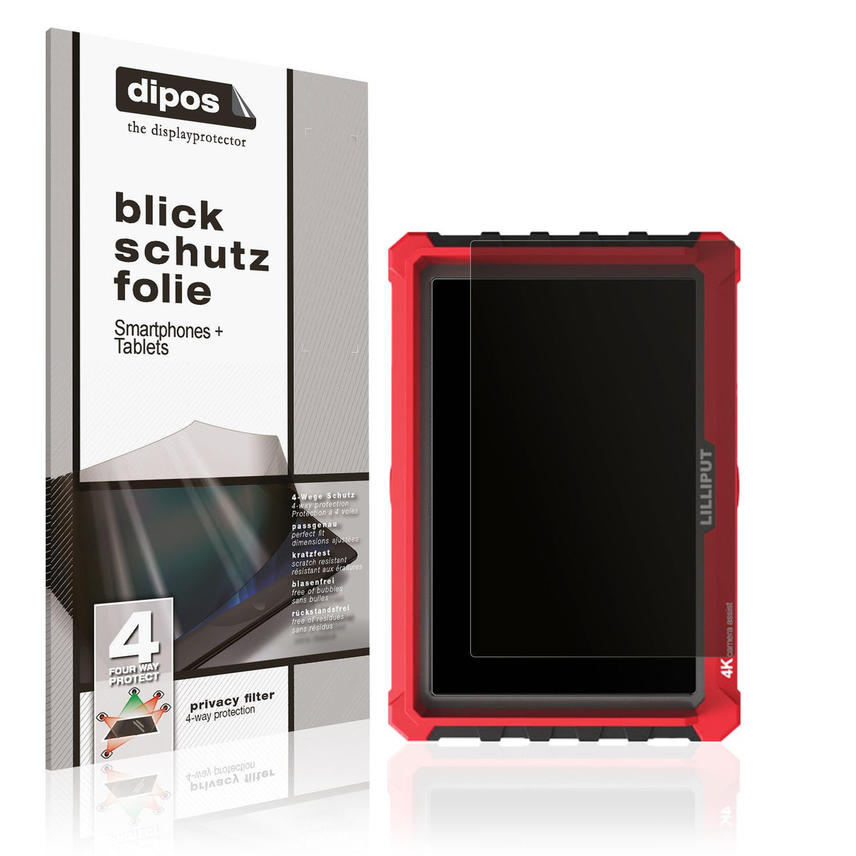 Blickschutzfolie von dipos passend für Lilliput A7s 7 Zoll, präziser Zuschnitt und blasenfrei montiert