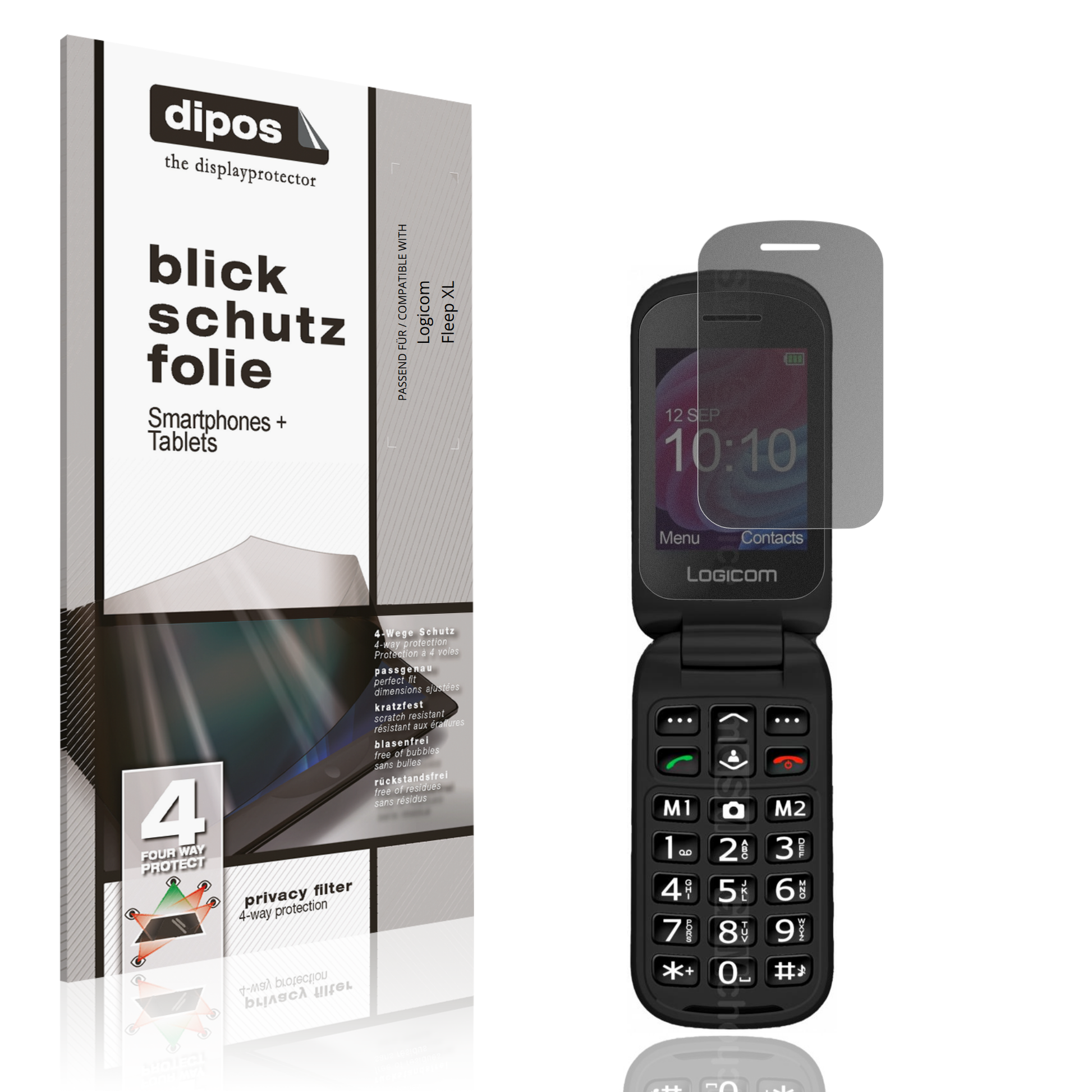 Blickschutzfolie von dipos passend für Logicom Fleep XL, präziser Zuschnitt und blasenfrei montiert