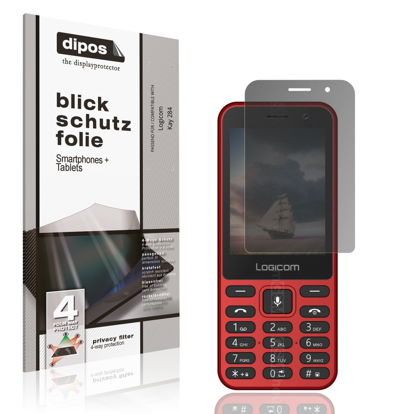 Blickschutzfolie von dipos passend für Logicom Kay 284, präziser Zuschnitt und blasenfrei montiert