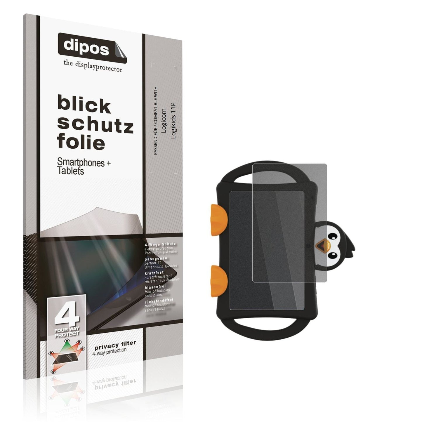 Blickschutzfolie von dipos passend für Logicom Logikids 11P, präziser Zuschnitt und blasenfrei montiert
