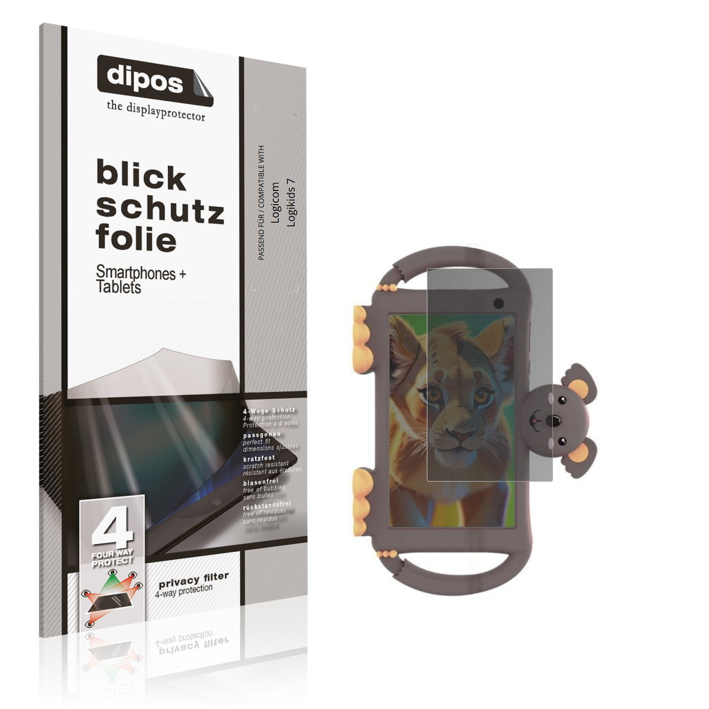 Blickschutzfolie von dipos passend für Logicom Logikids 7, präziser Zuschnitt und blasenfrei montiert